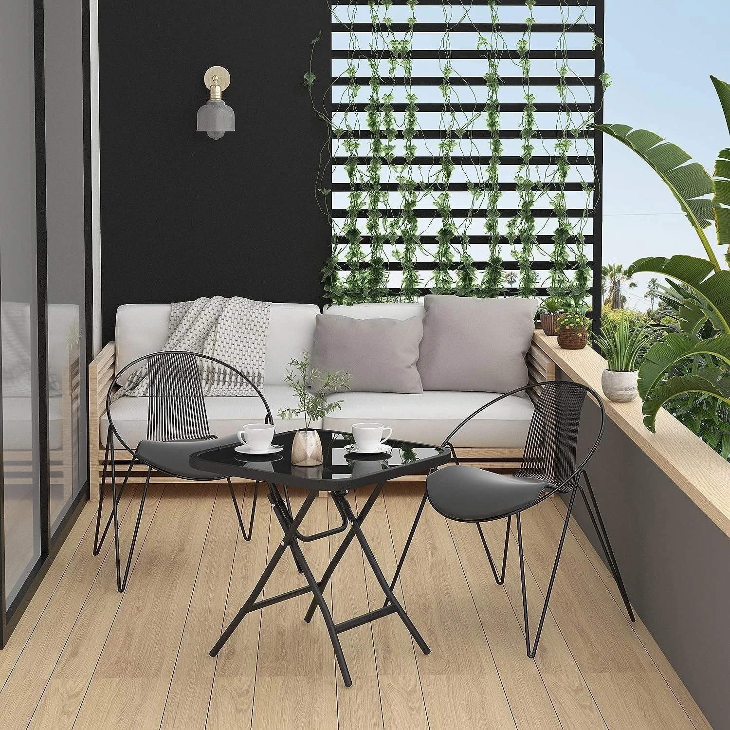 EUGAD klappbarer Gartentisch Beistelltisch, Glas Metall, rechteckig