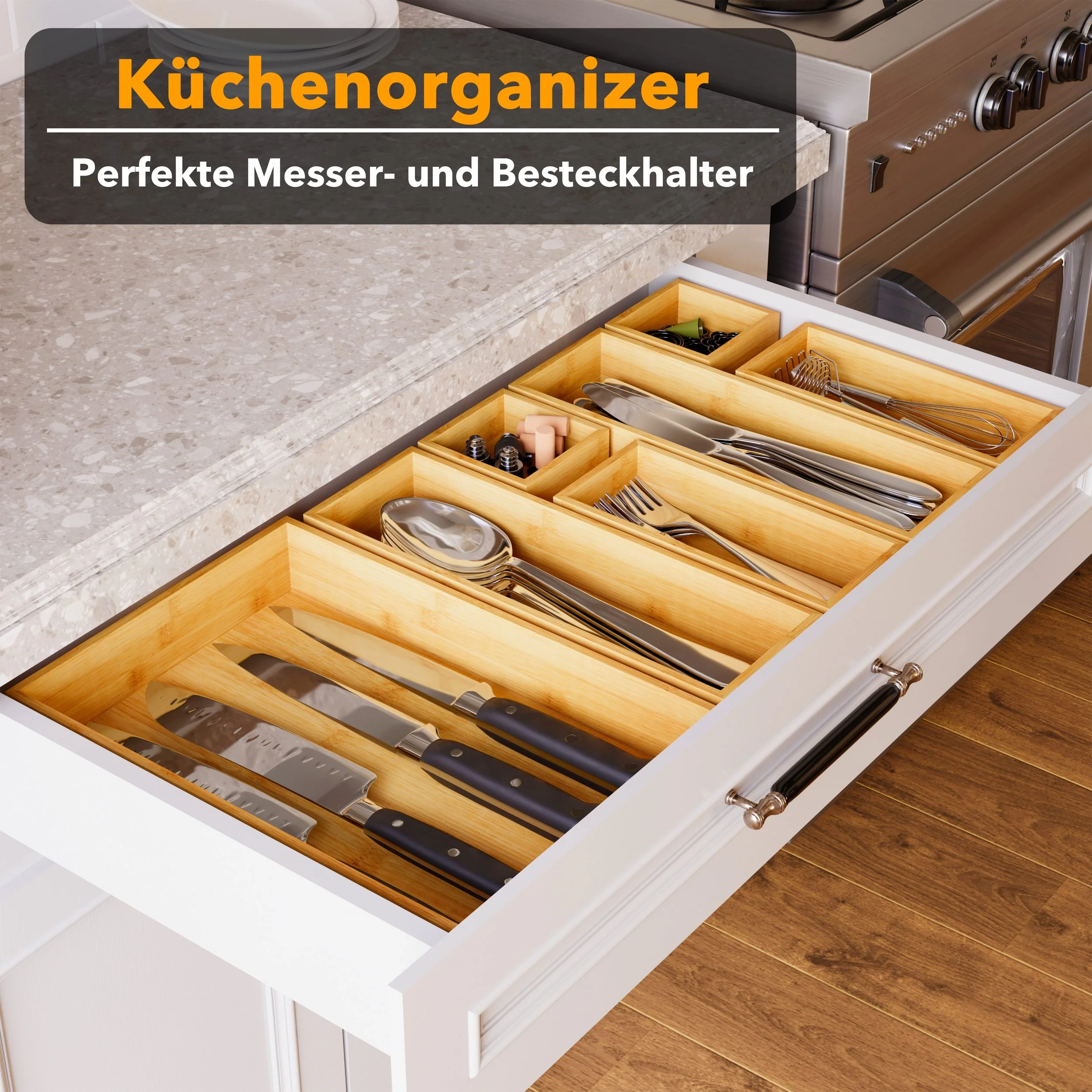 Aufbewahrungsbox Bambus-Schubladenorganizer-Aufbewahrungsboxen-Set