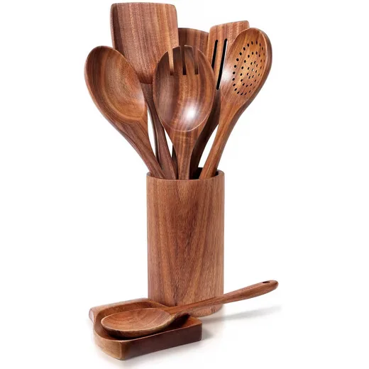 Kochbesteck-Set Acacia Holz Küchenhelfer Set, 9 teilig inkl. Aufbewahrungsständer