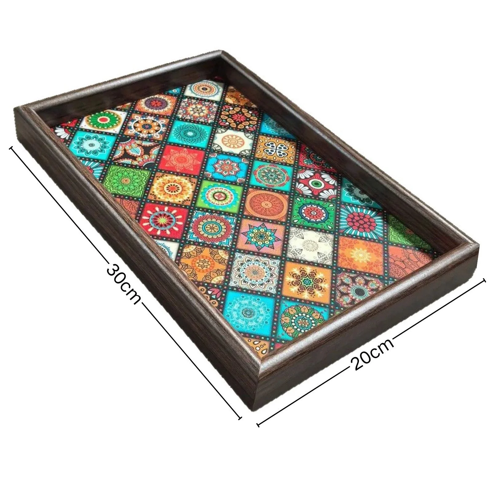 Tablett Serviertablett,Holz,Boho,handgefertigt,Mosaik-Muster,Farbdruck