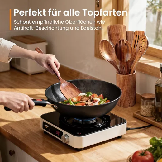 Kochbesteck-Set Acacia Holz Küchenhelfer Set, 9 teilig inkl. Aufbewahrungsständer