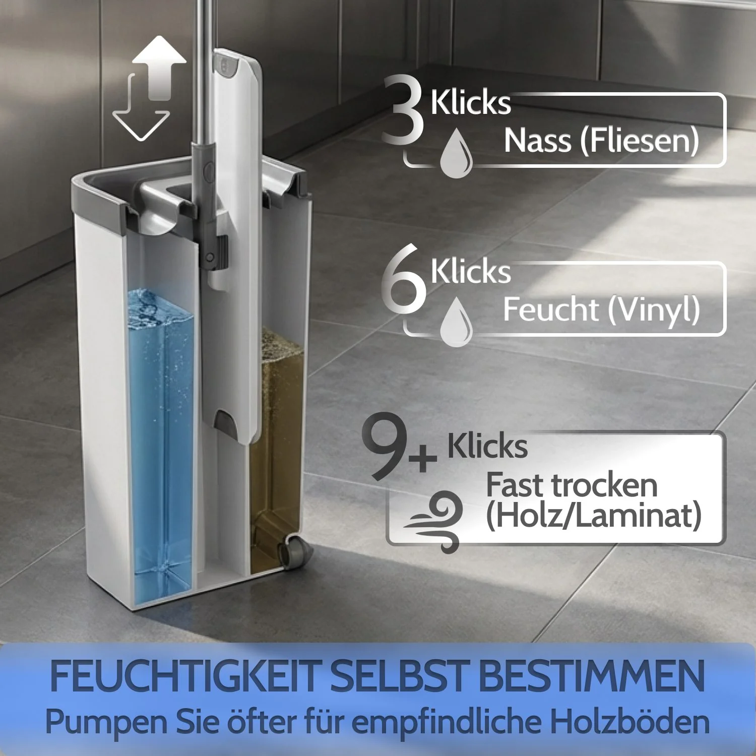 ALLYSON Bodenwischer Set mit 2-Kammer Putzeimer, Schmutz-/Frischwasser