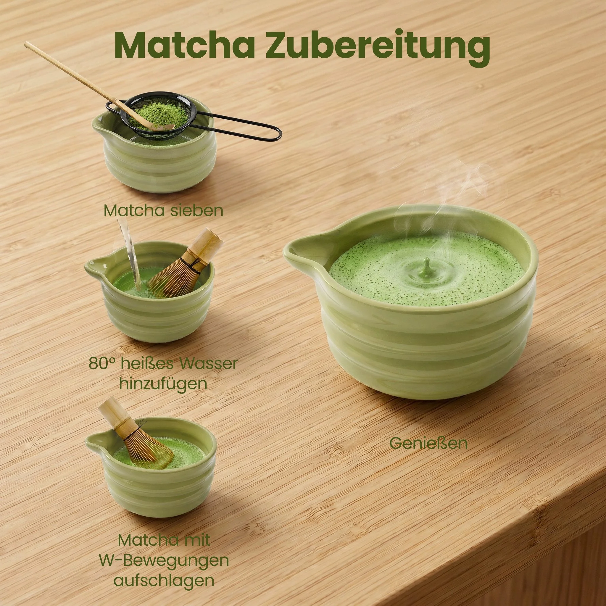 Teeservice Matcha Set - 7-teiliges Matcha Tee Lebensmittelecht, Spülmaschinenfest