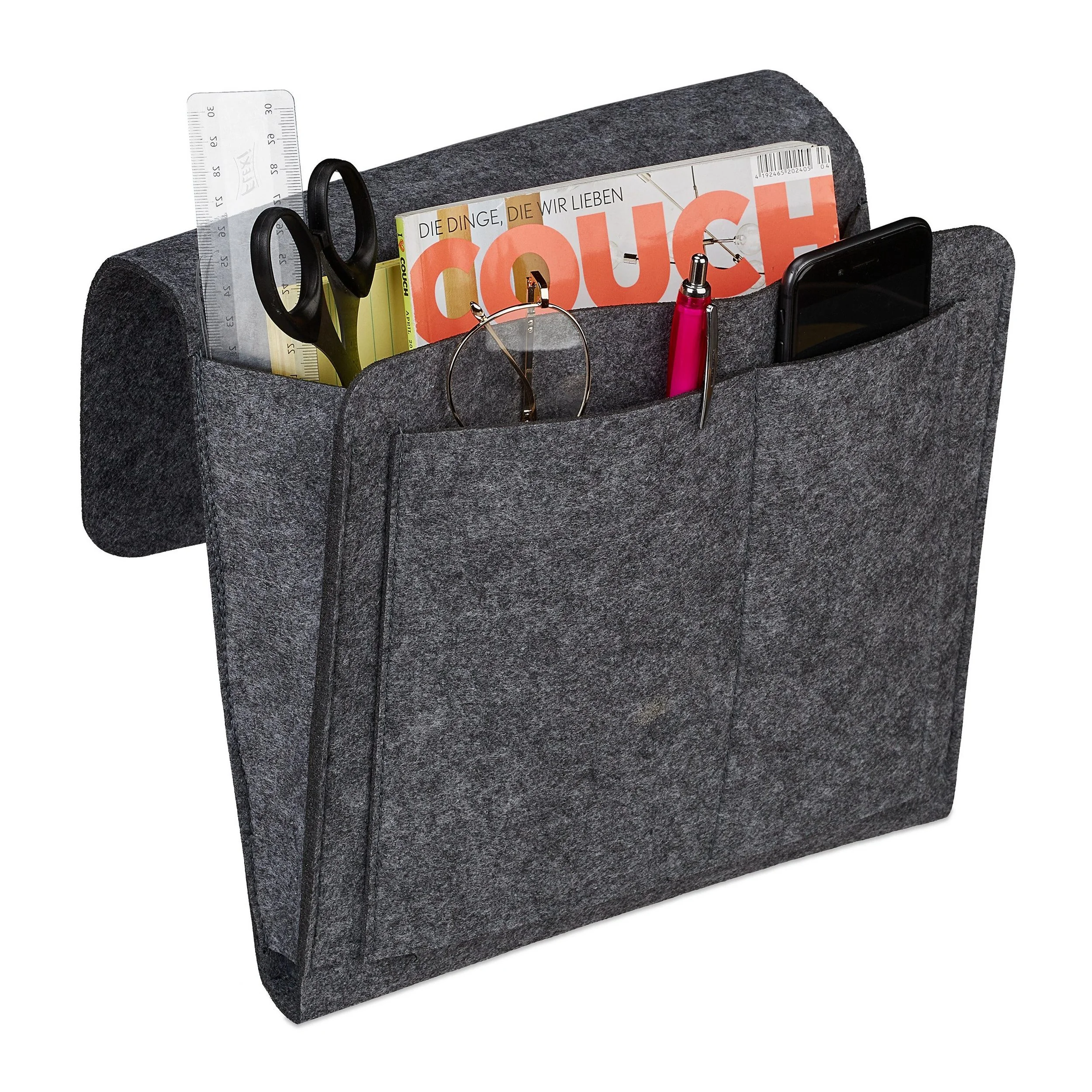 Relaxdays Filz Betttasche Bett Organizer mit Fächern Aufbewahrung