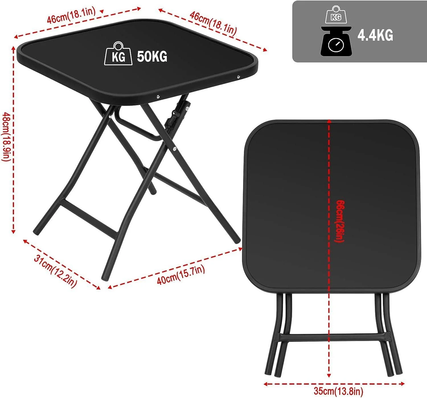 EUGAD klappbarer Gartentisch Beistelltisch, Glas Metall, rechteckig
