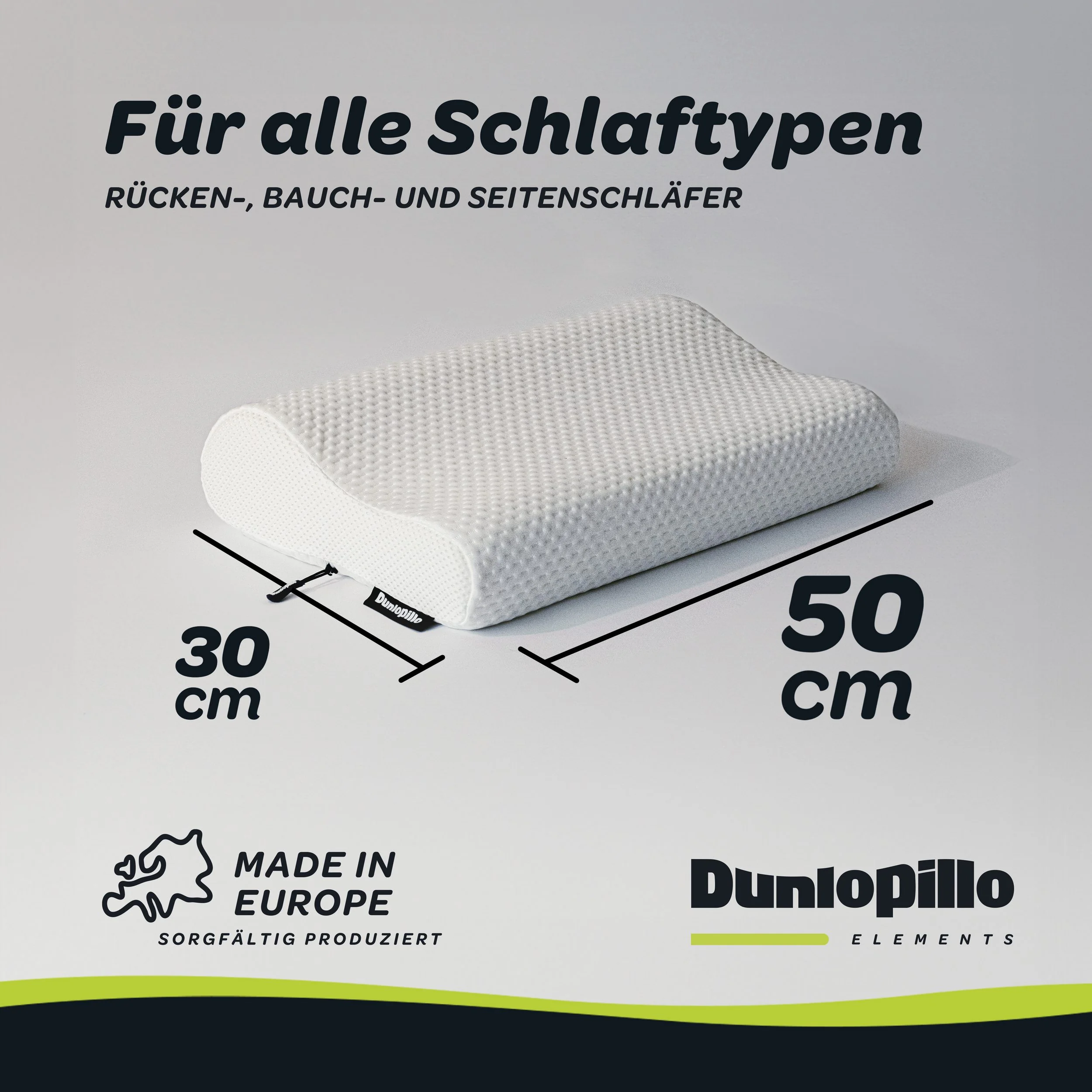 DUNLOPILLO Nackenstützkissen Home ergonomisch Viskoschaum 30x50 cm