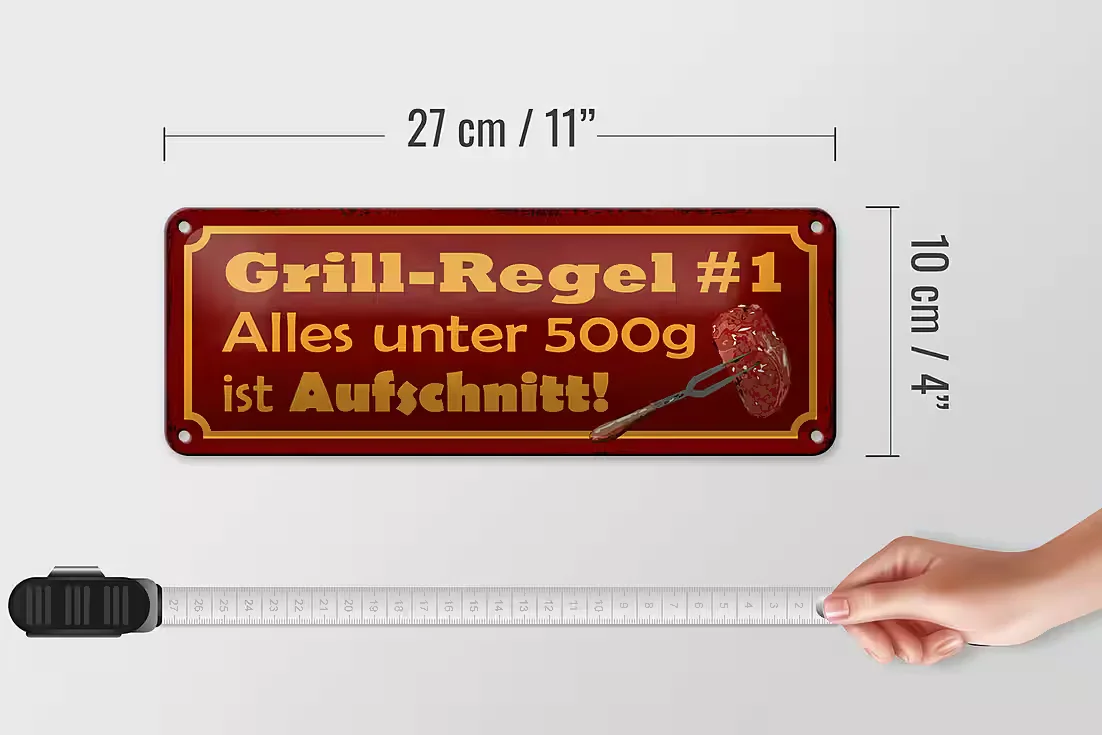 FEMER GMBH Metallschild Spruch Grill-Regel 27x10 cm Deko Schild
