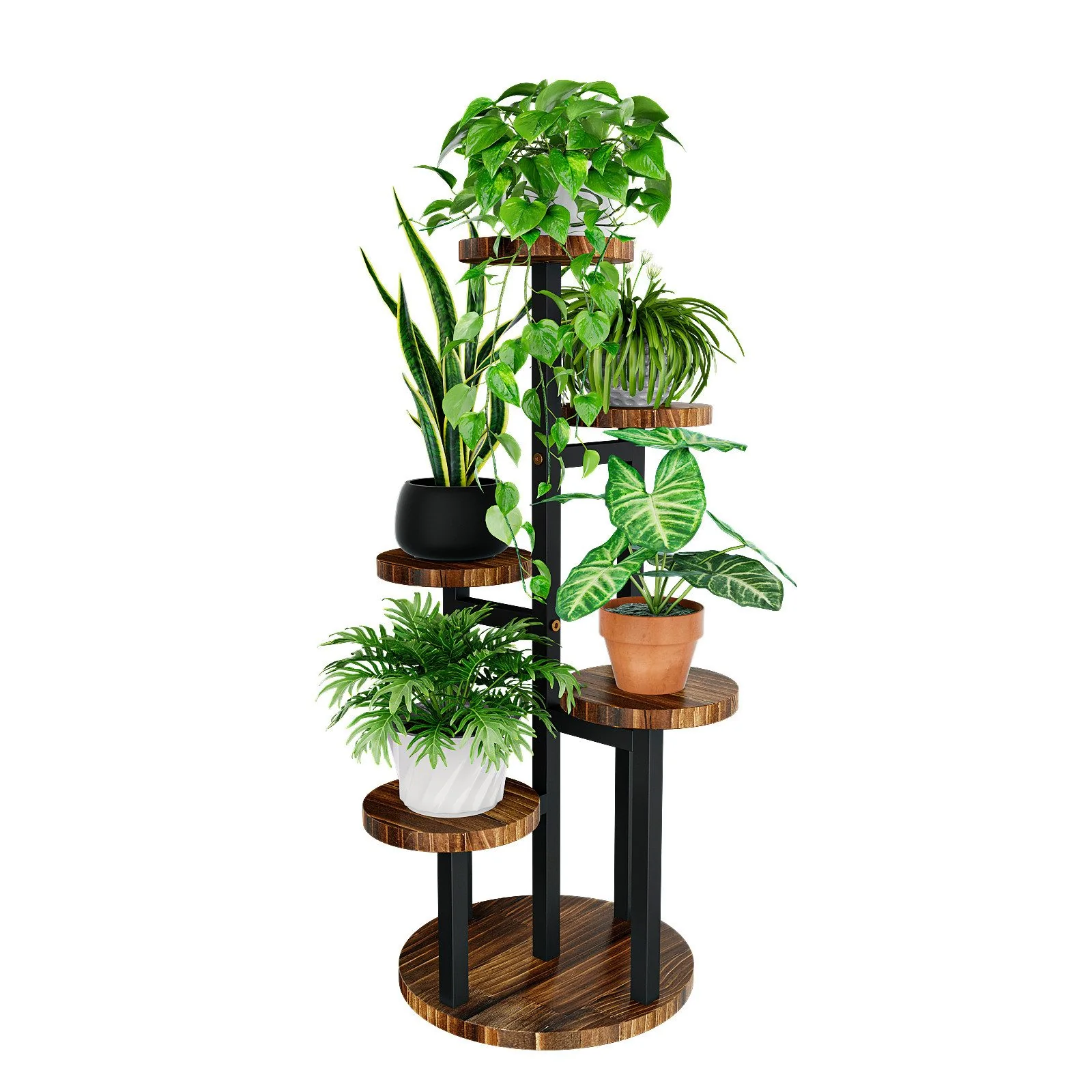 BAMWORLD Pflanzenständer Holz Indoor kleines Metall Blumenregal