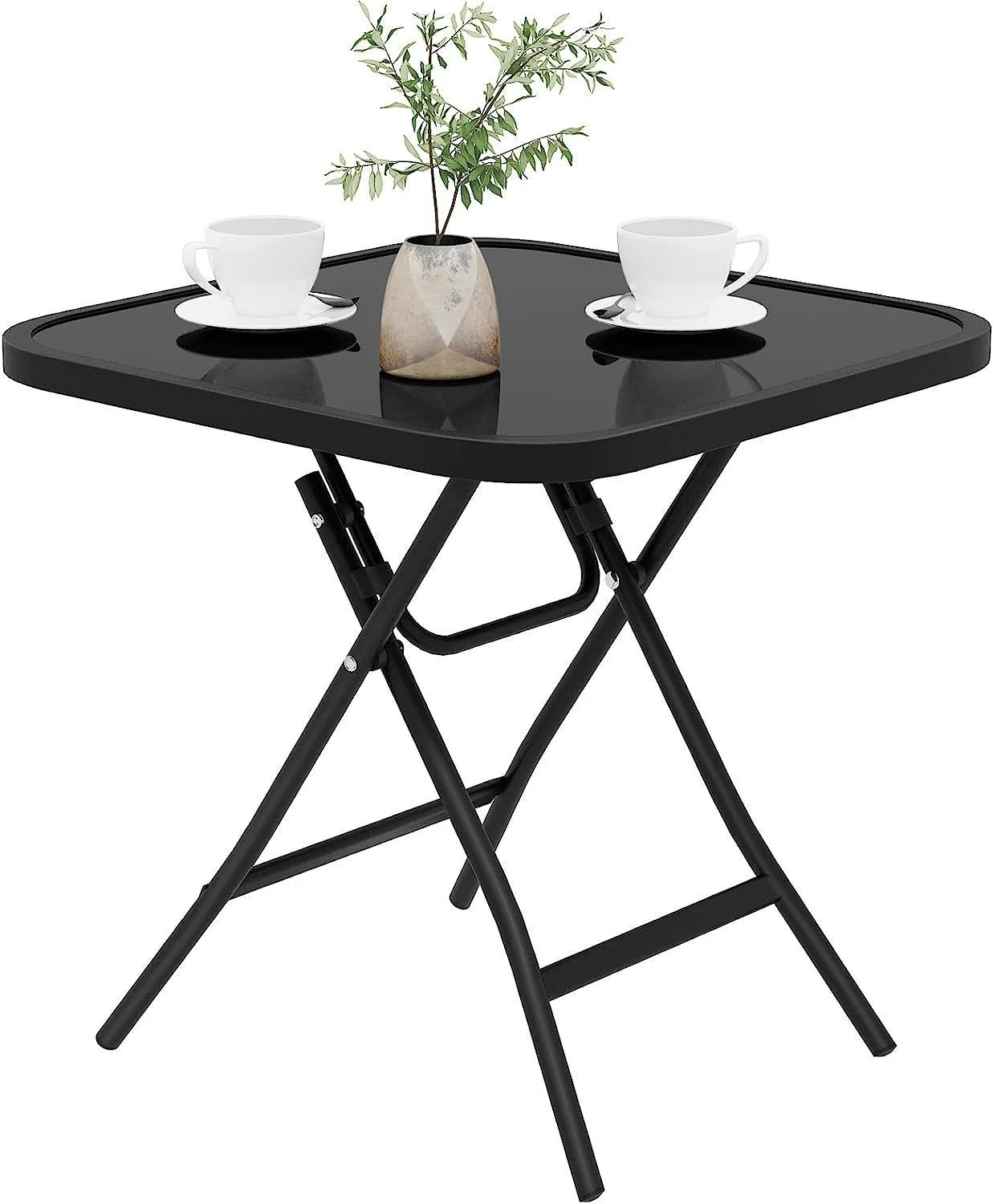 EUGAD klappbarer Gartentisch Beistelltisch, Glas Metall, rechteckig