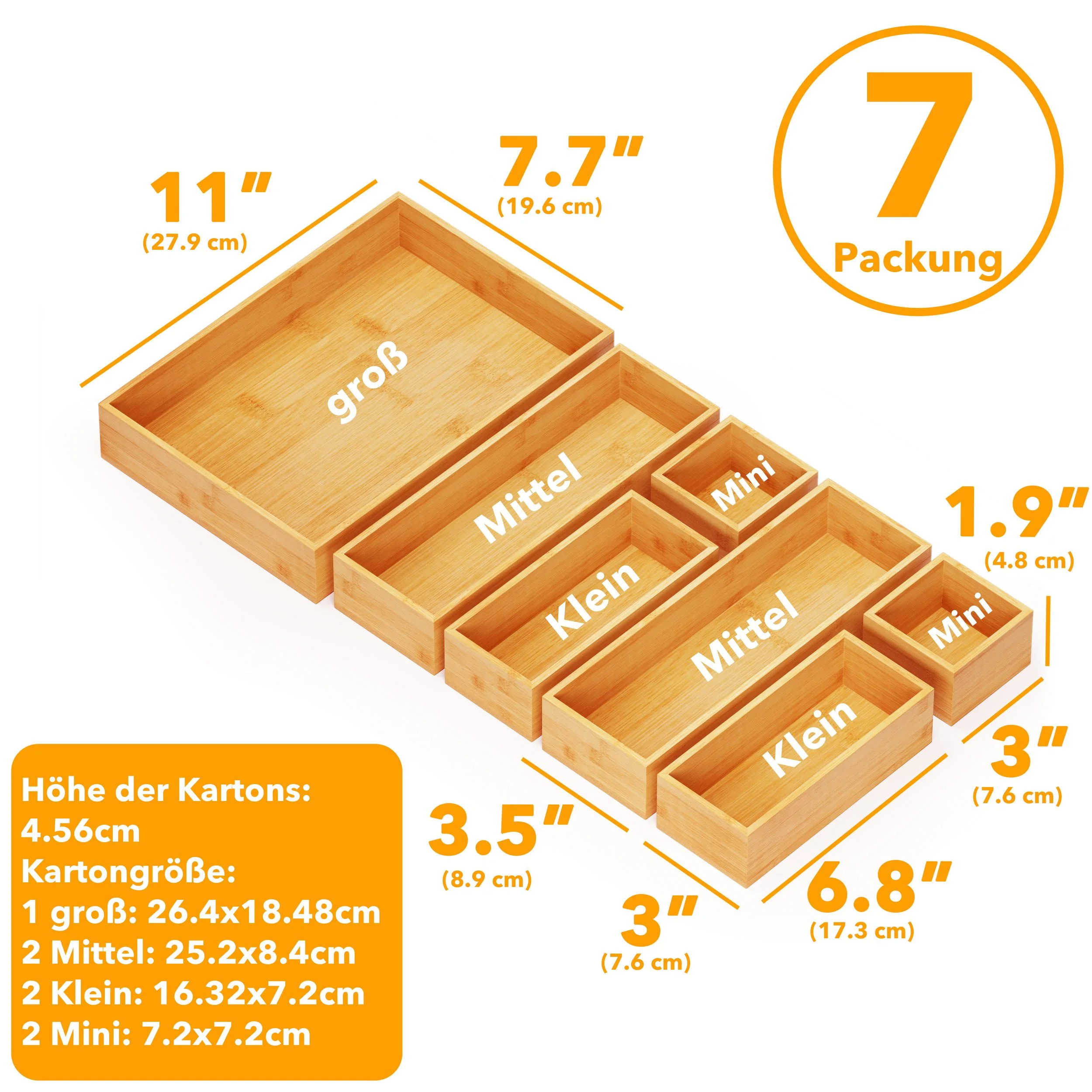 Aufbewahrungsbox Bambus-Schubladenorganizer-Aufbewahrungsboxen-Set