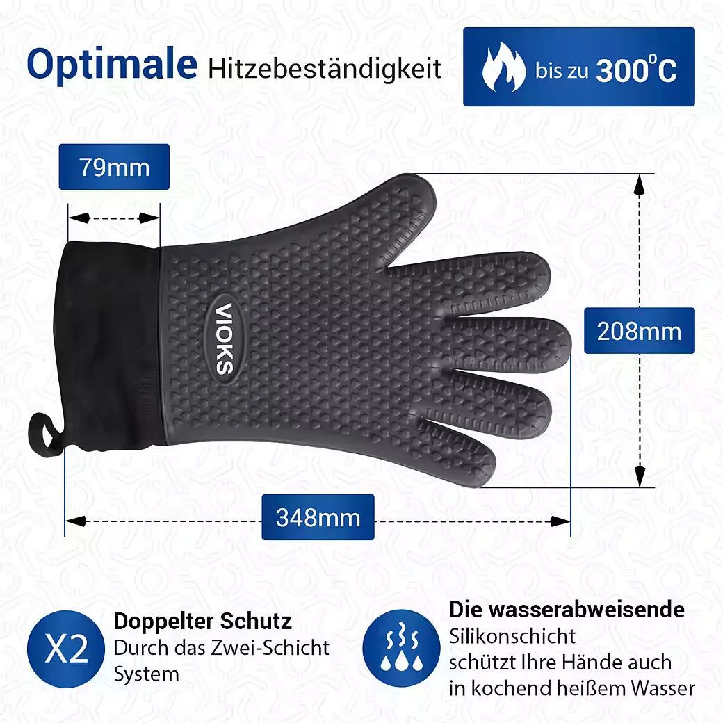 VIOKS Grillhandschuhe 2er Set feuerfest rutschfest für Grill und Ofen