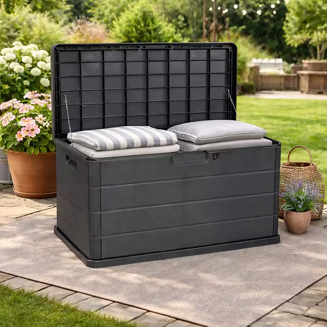 MOJAWO Auflagenbox Kissenbox Sitzbank 170L Kunststoff Anthrazit