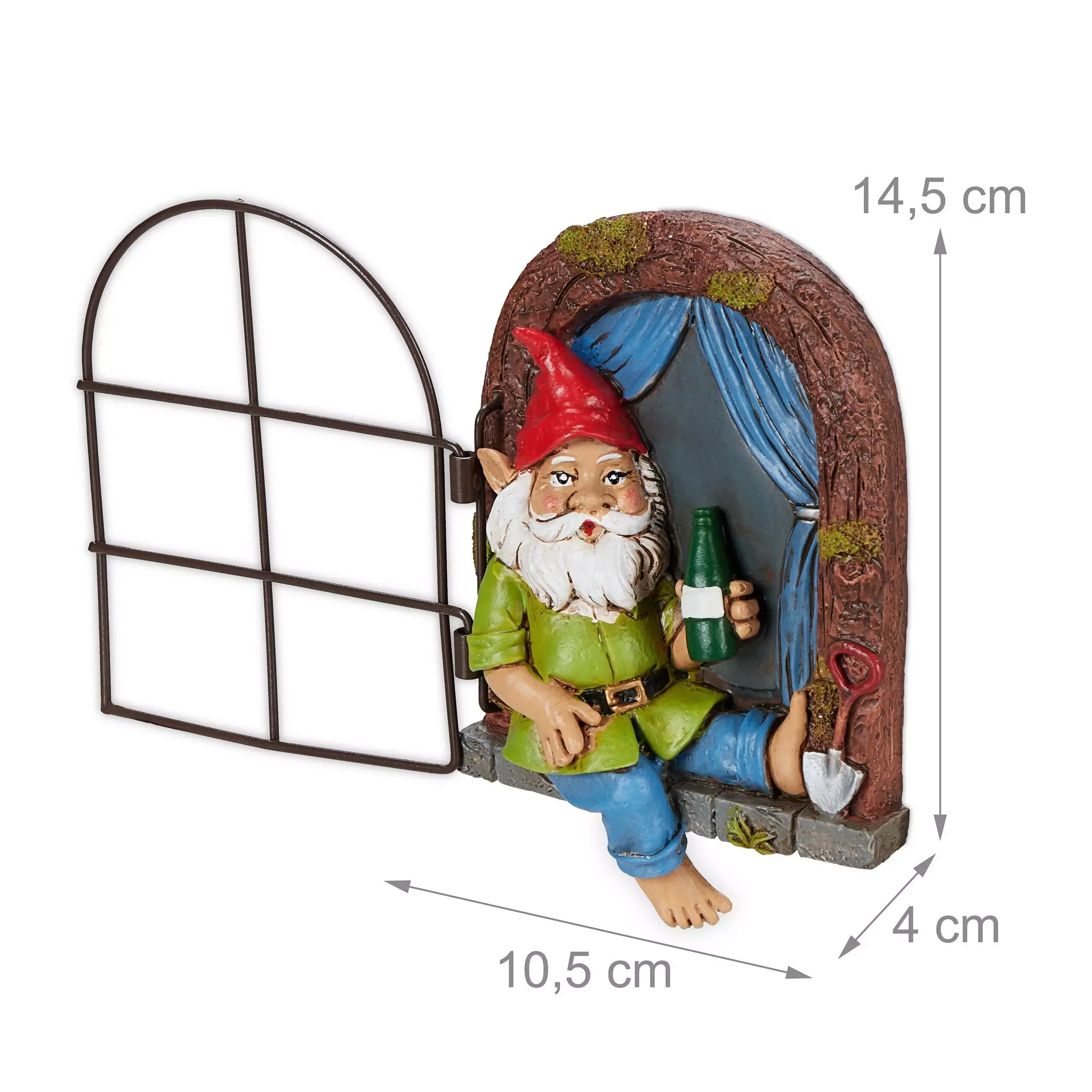 Relaxdays Gartenfigur Trinkender Gartenzwerg Fensterdeko