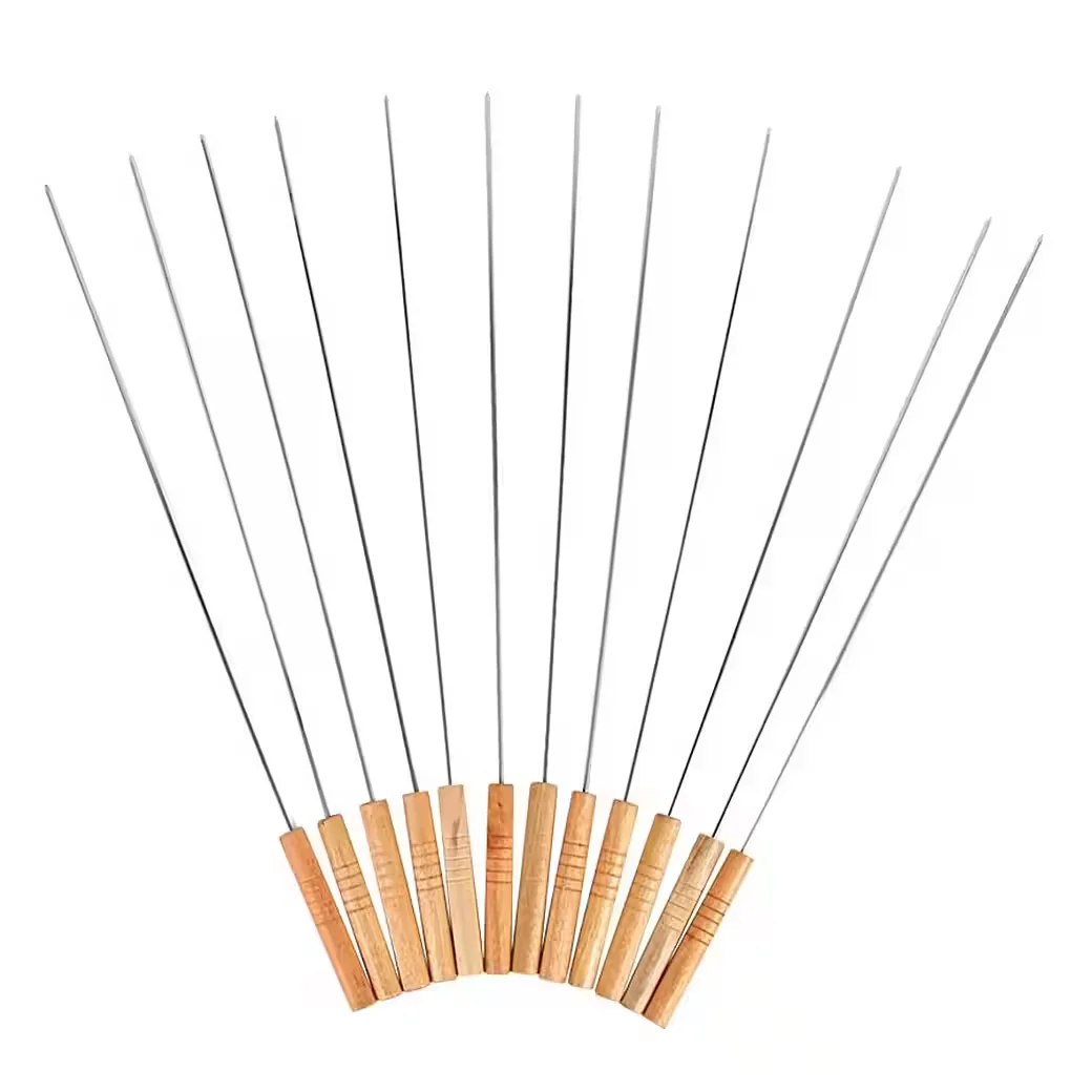 Buri BBQ Grillspieße 12er Set 48 cm Schaschlikspieße Fleischspieße