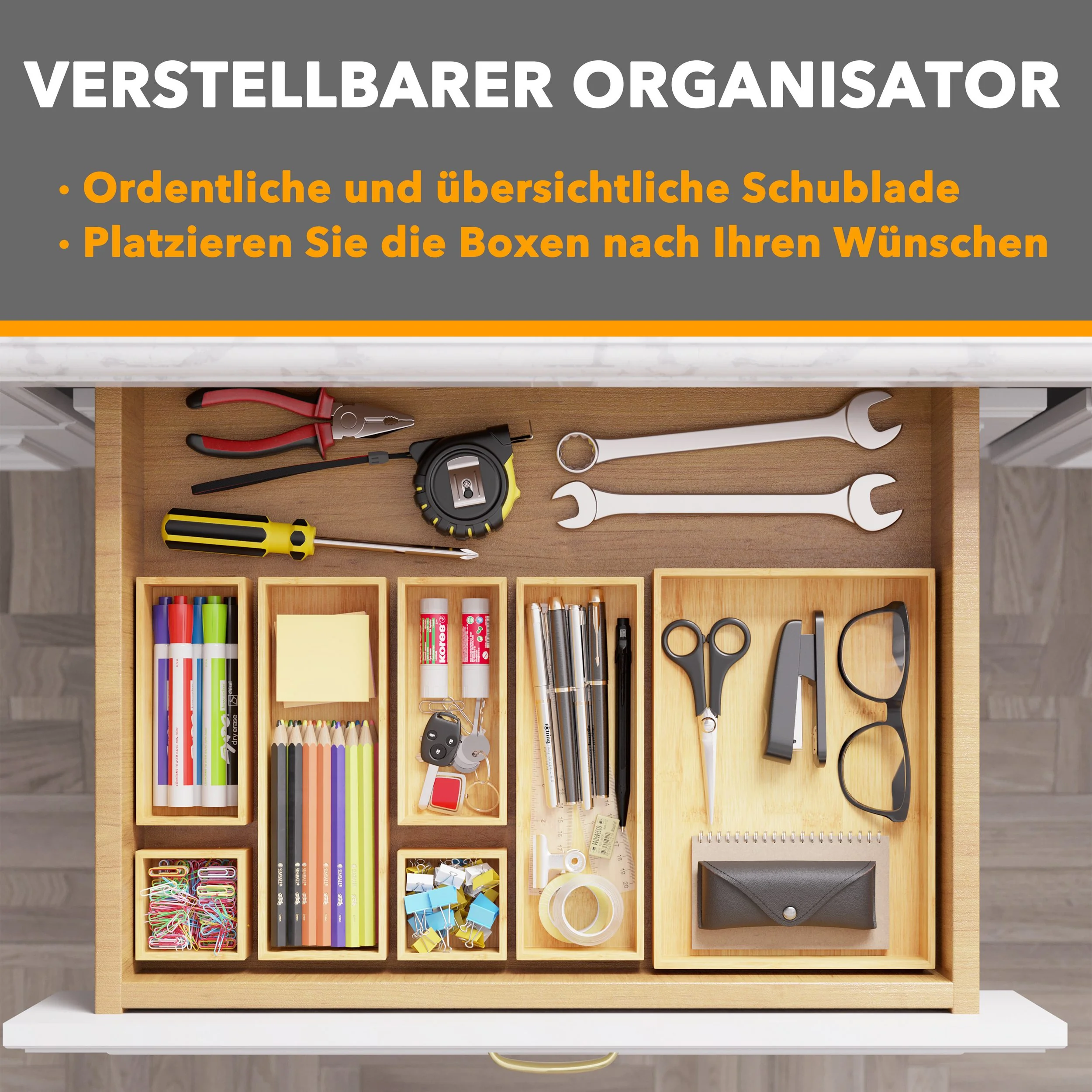 Aufbewahrungsbox Bambus-Schubladenorganizer-Aufbewahrungsboxen-Set
