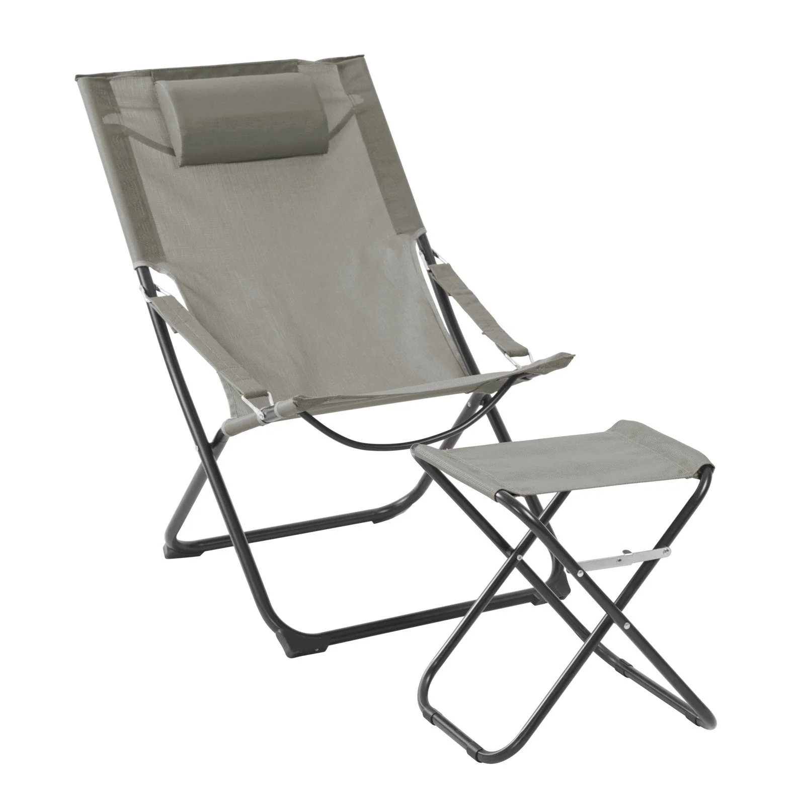 SVITA TOMRA Gartenstuhl 2er Set mit Kopfkissen und Fußhocker grau