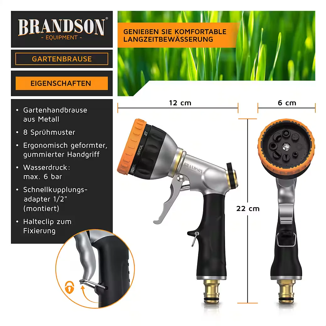 Brandson Metall Garten Handbrause 8 Sprühmuster Gartenpistole