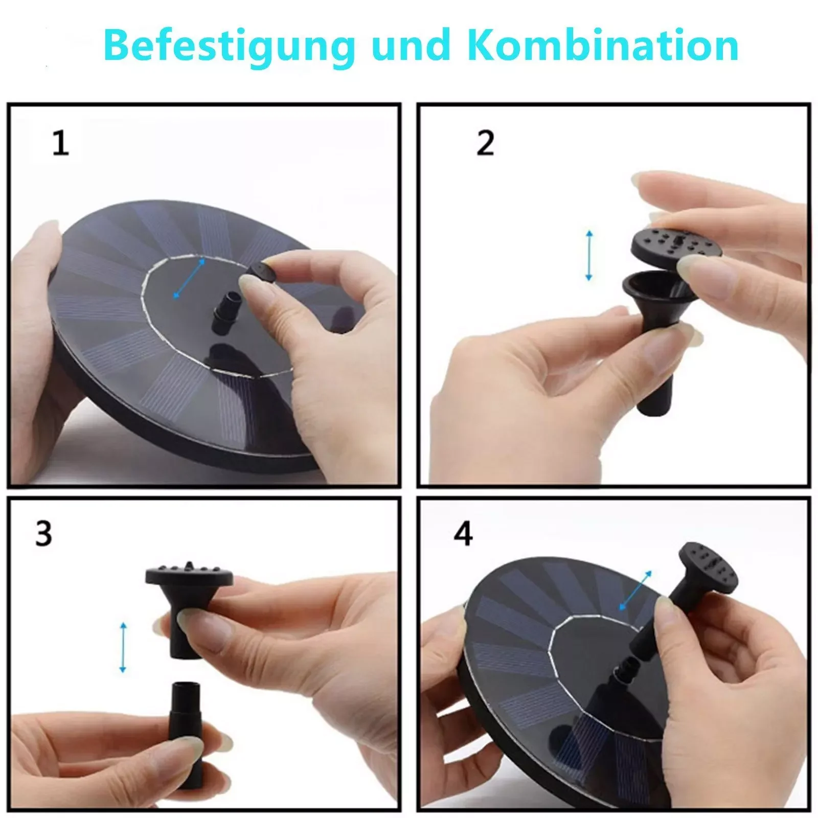 CLANMACY Solarbrunnenpumpe 1.5W mit 6 Düsen für Garten und Teich