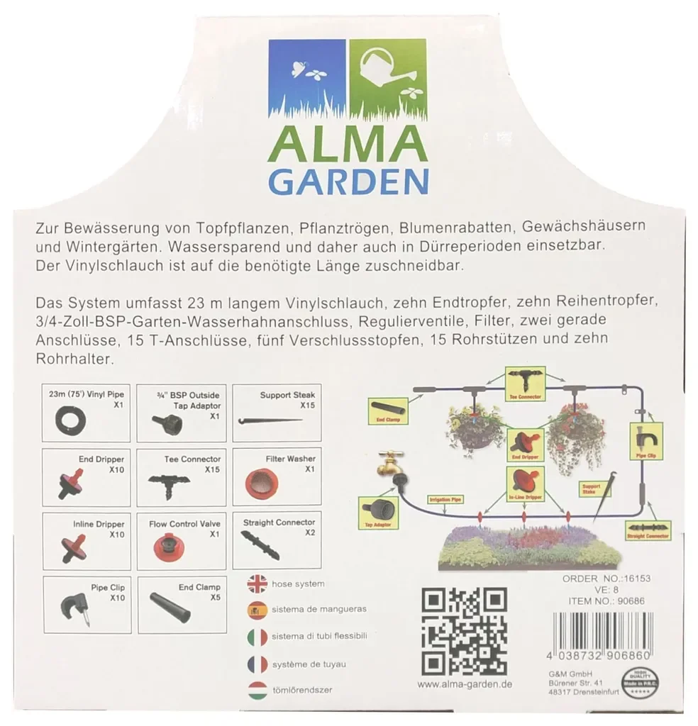 ALMA GARDEN Mikro-Bewässerungssystem Tropfschlauch für Garten