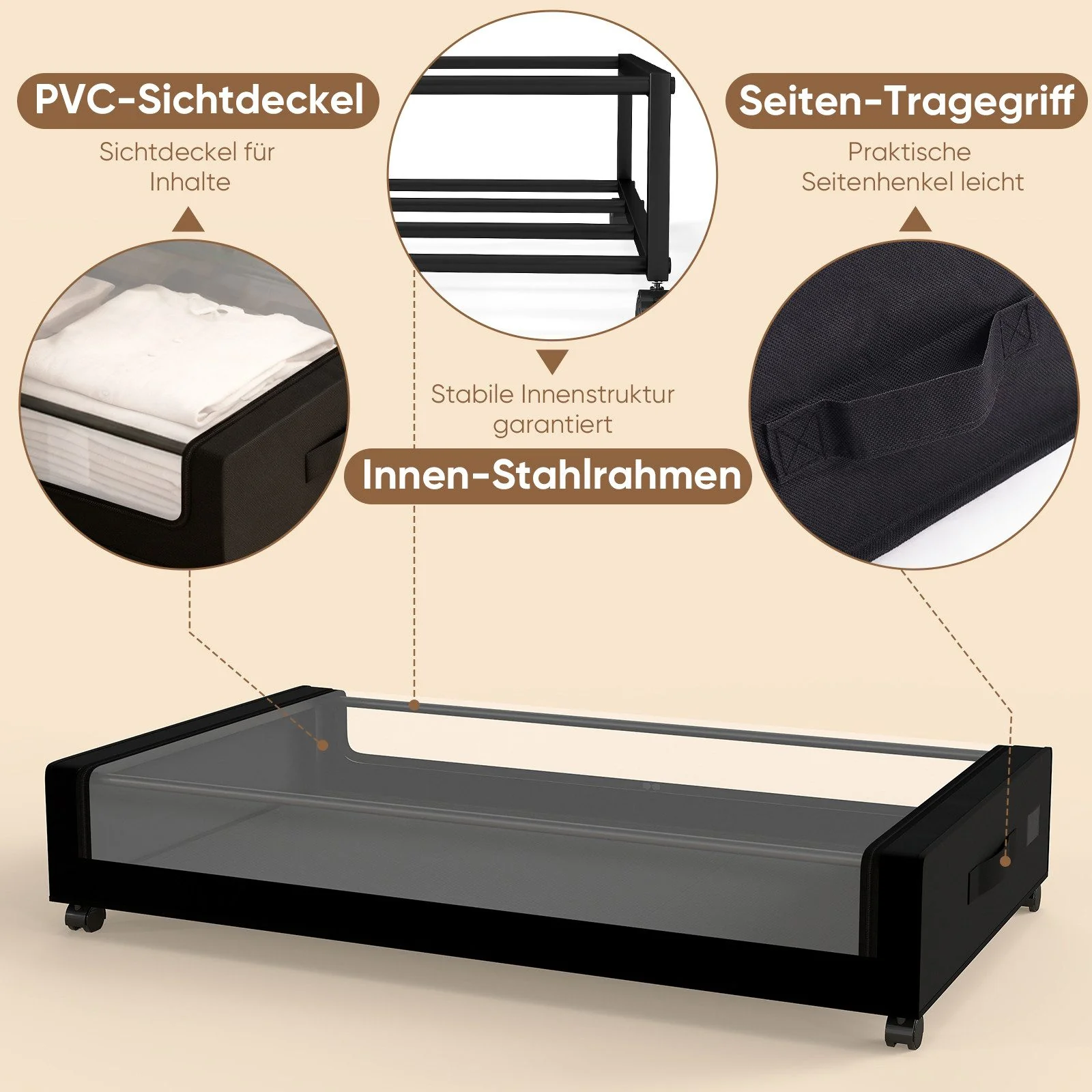 SEKEY Unterbett Aufbewahrungsbox mit Deckel transparent