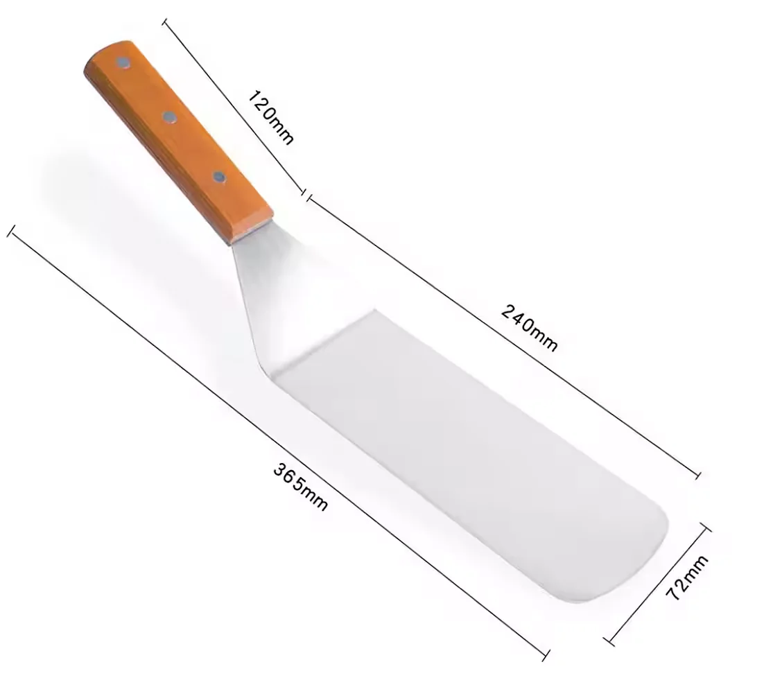 BAYLI Grillbesteck XXL Pfannenwender Fleischwender Edelstahl Holzgriff