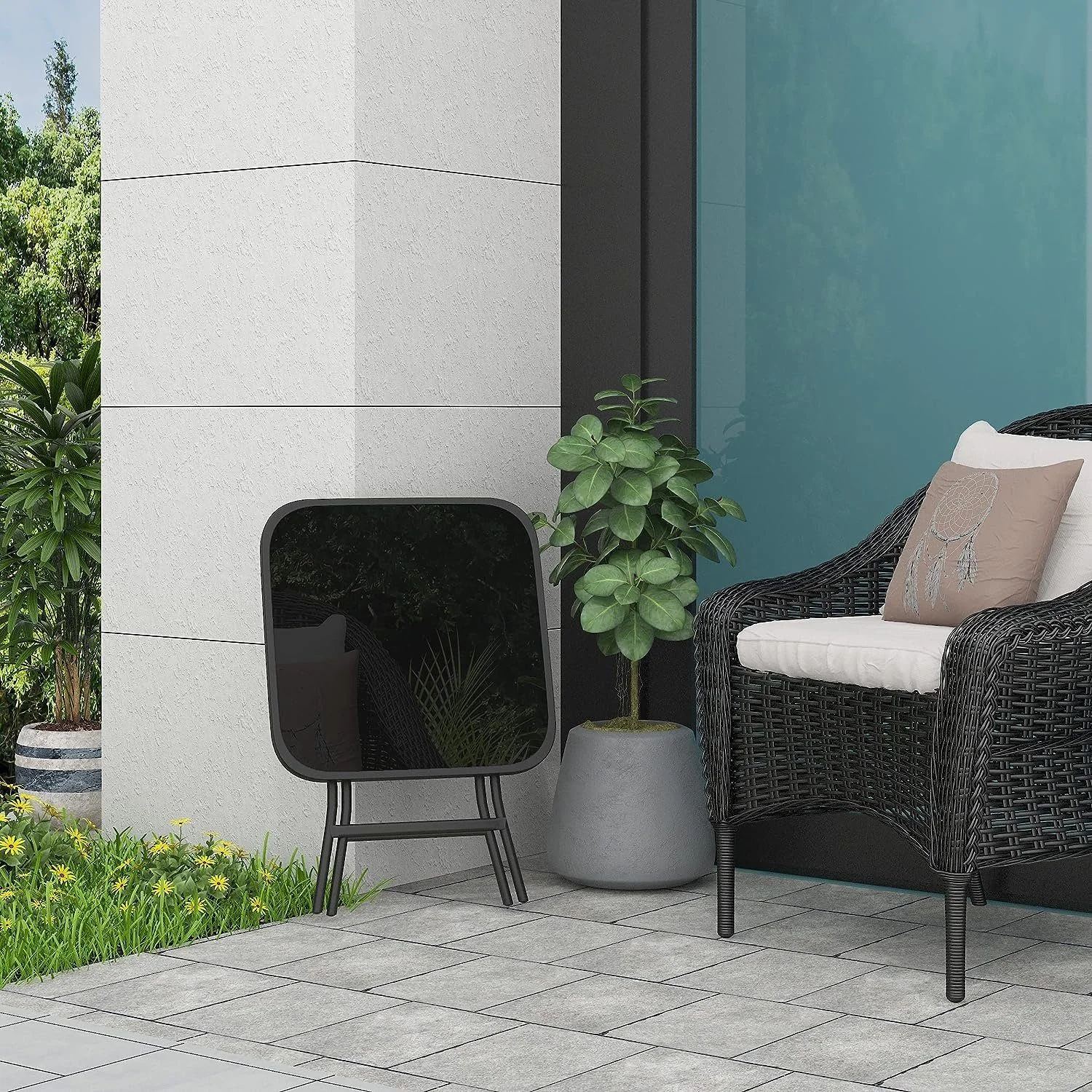EUGAD klappbarer Gartentisch Beistelltisch, Glas Metall, rechteckig