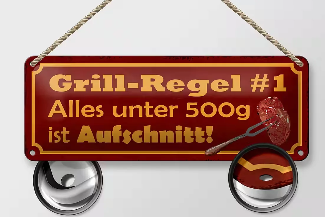 FEMER GMBH Metallschild Spruch Grill-Regel 27x10 cm Deko Schild