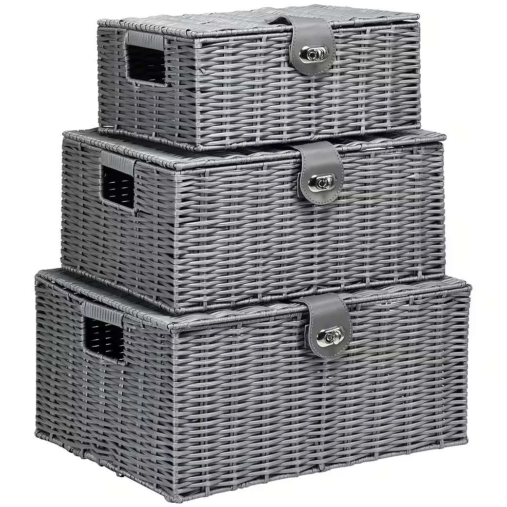 FURNICATO Gartenlounge Aufbewahrungskörbe Set 3 Grau 35,5x28,5x18 cm