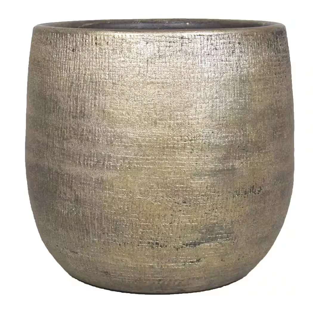 INNA-GLAS Blumentopf Keramik gold mit Maserung 15,5 cm, 14 cm