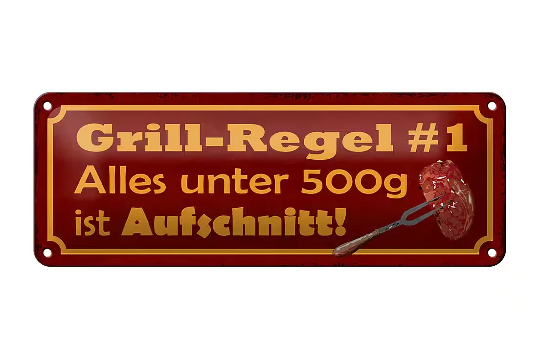 FEMER GMBH Metallschild Spruch Grill-Regel 27x10 cm Deko Schild