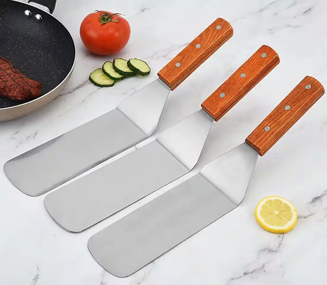 BAYLI Grillbesteck XXL Pfannenwender Fleischwender Edelstahl Holzgriff