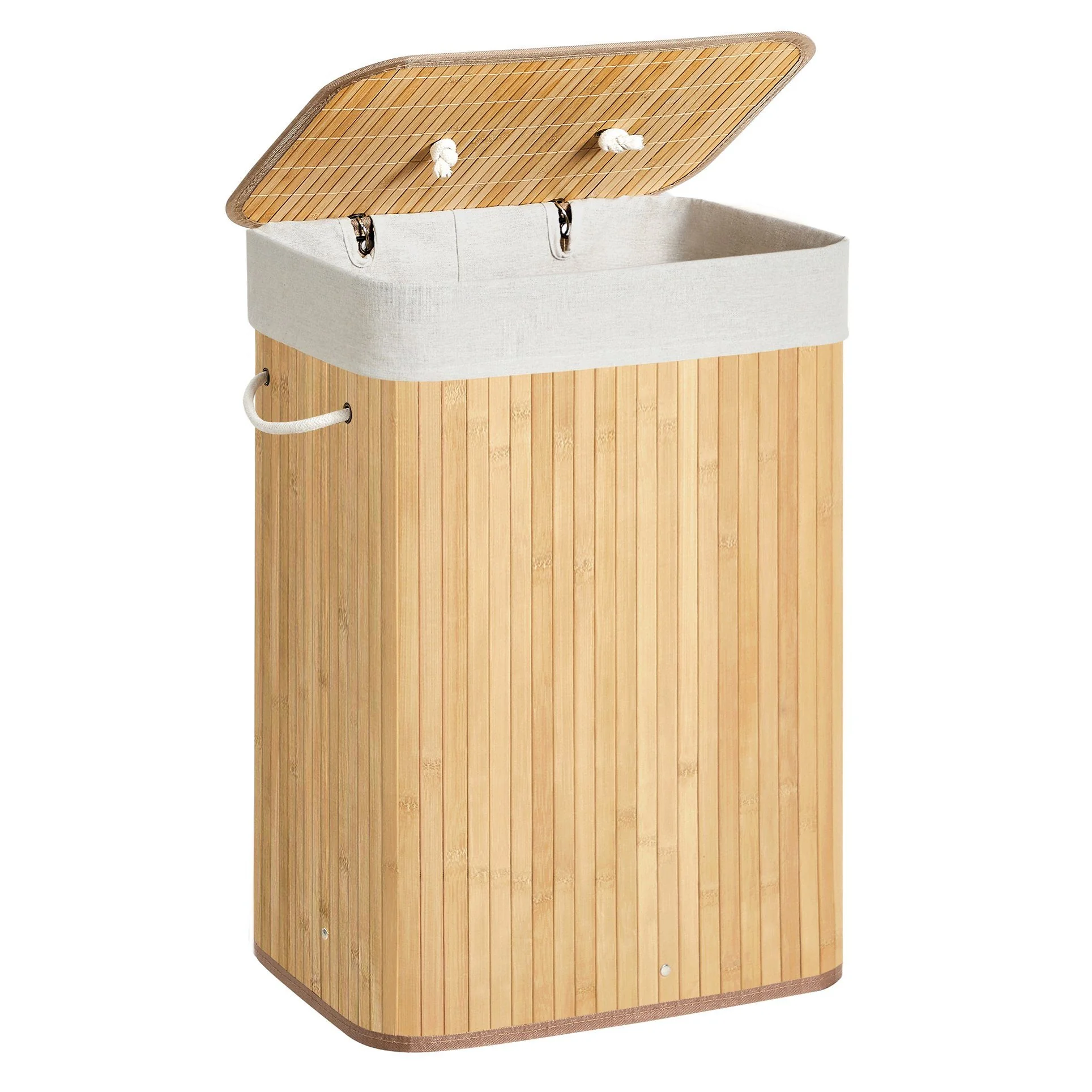 SONGMICS Wäschekorb mit Deckel aus Bambus, faltbar, Wäschesammler