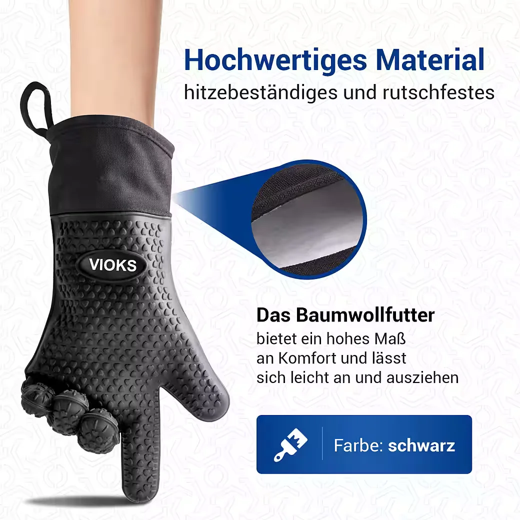VIOKS Grillhandschuhe 2er Set feuerfest rutschfest für Grill und Ofen