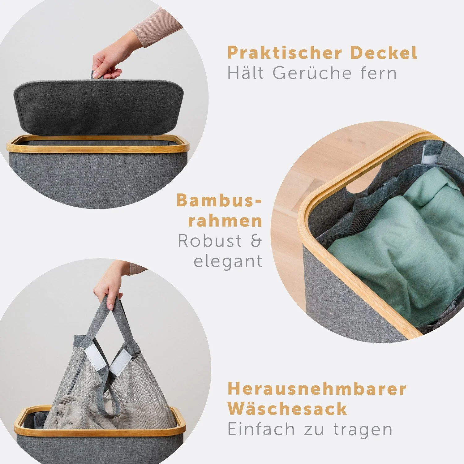 Wäschekorb 1,2 oder 3 Fächer mit herausnehmbaren Wäschesäcken 100, 140 oder 150L