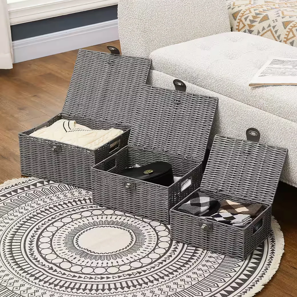 FURNICATO Gartenlounge Aufbewahrungskörbe Set 3 Grau 35,5x28,5x18 cm