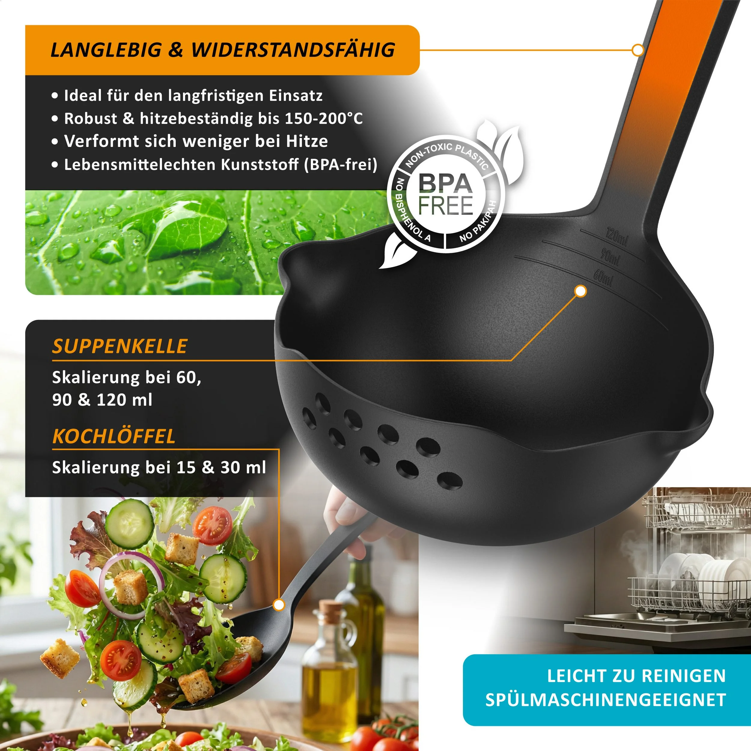 Kochbesteck-Set Küchenhelfer 6er Set, spülmaschinenfest, kratzfrei & lebensmittelecht