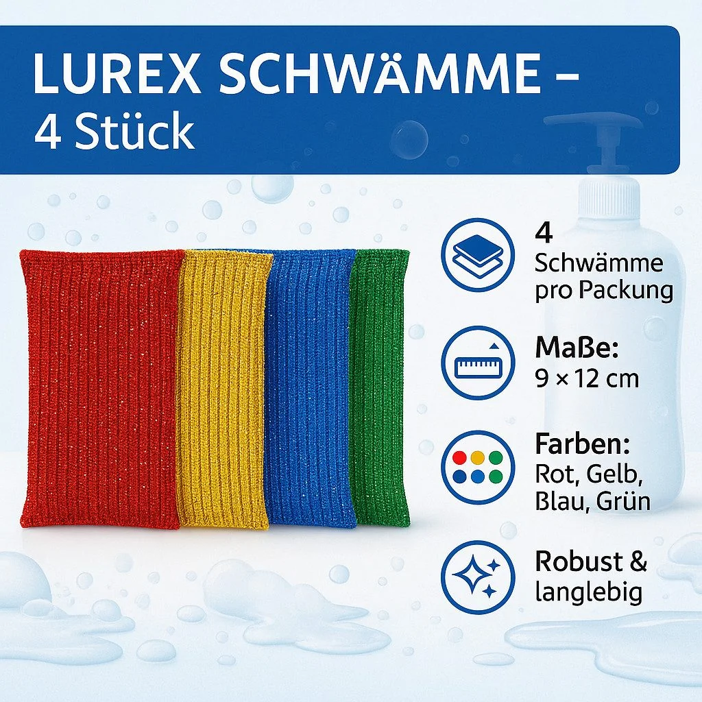 Reinigungsschwamm Lurex Schwämme 9 x 12 cm Reinigungsschwamm 4-er Set Küche Haushalt