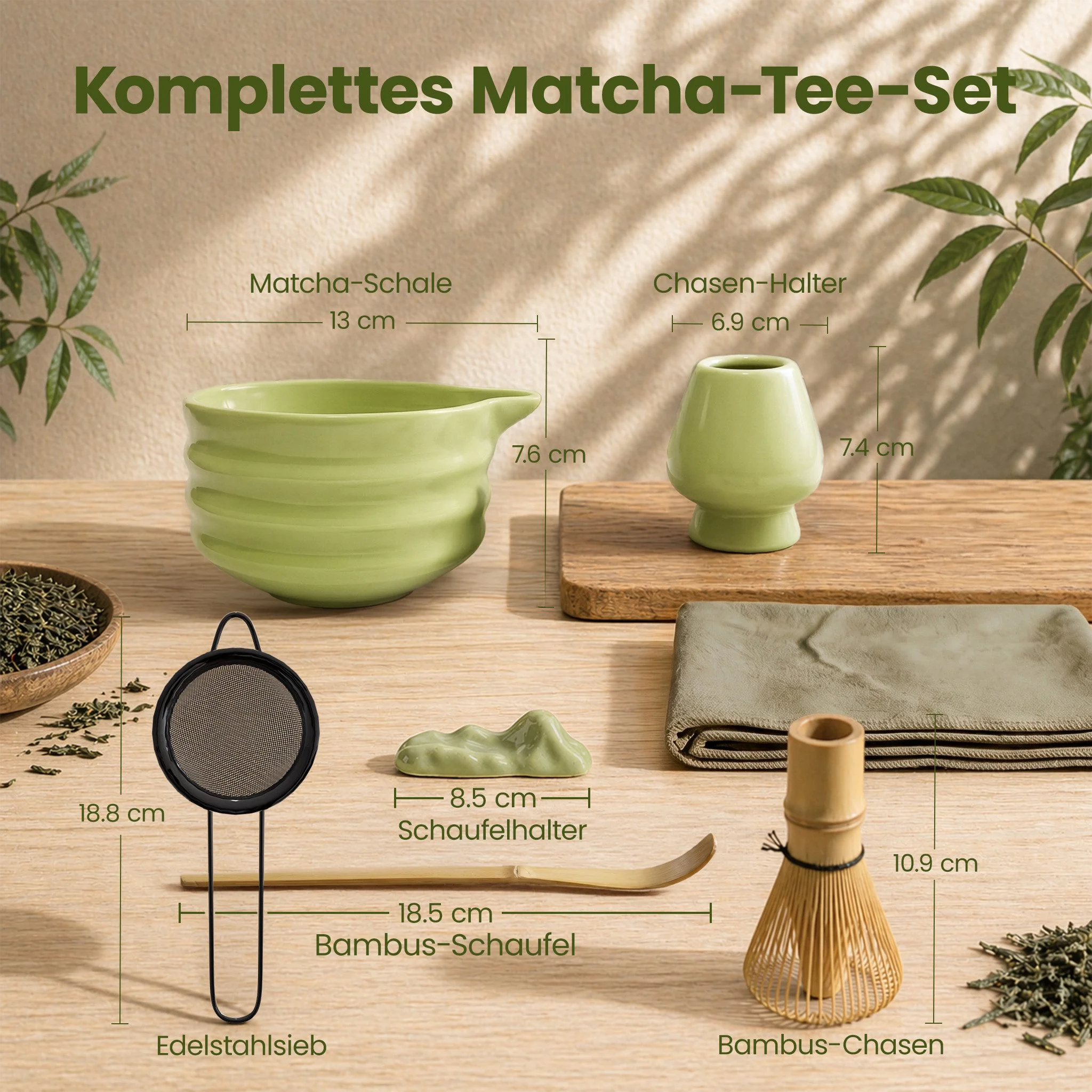 Teeservice Matcha Set - 7-teiliges Matcha Tee Lebensmittelecht, Spülmaschinenfest