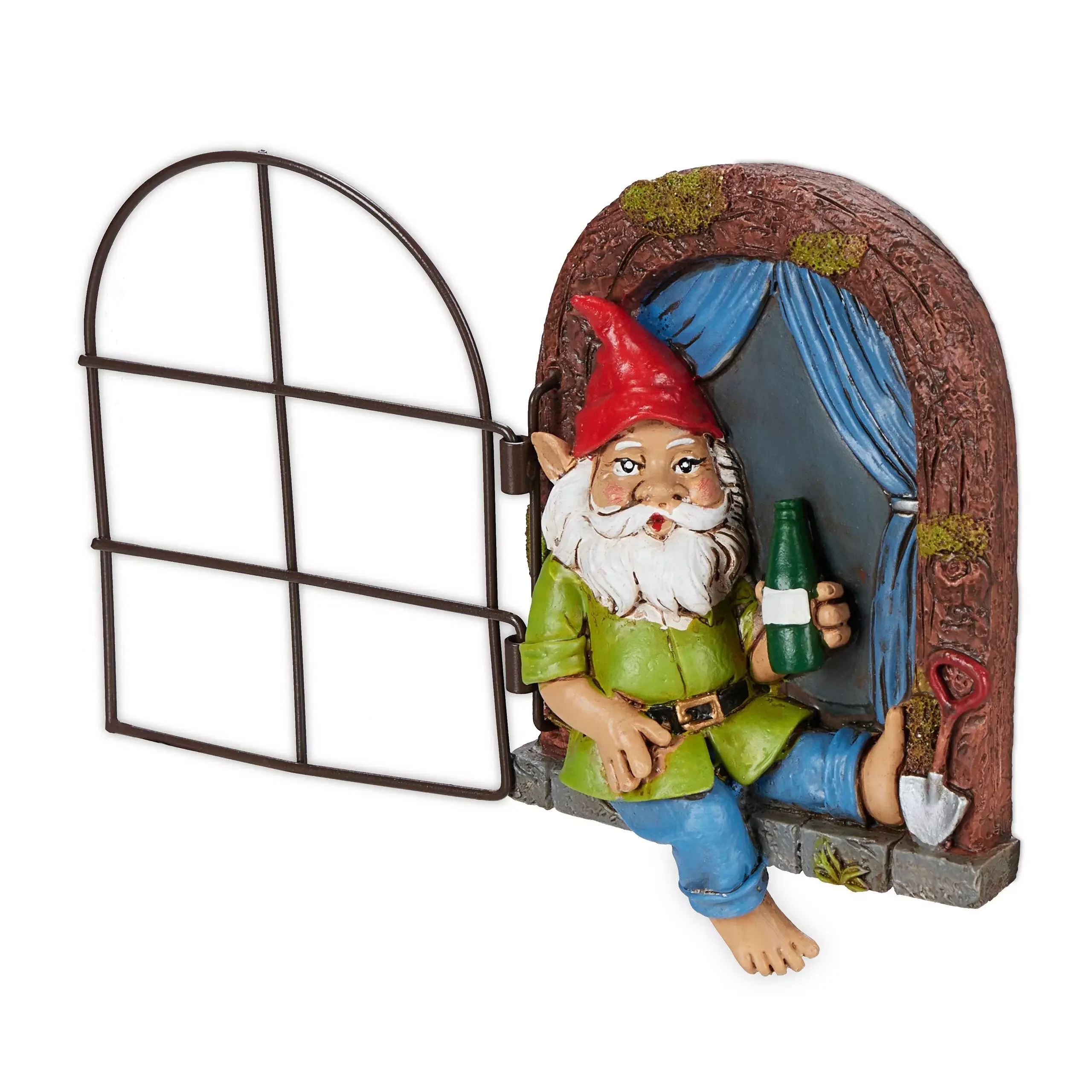 Relaxdays Gartenfigur Trinkender Gartenzwerg Fensterdeko