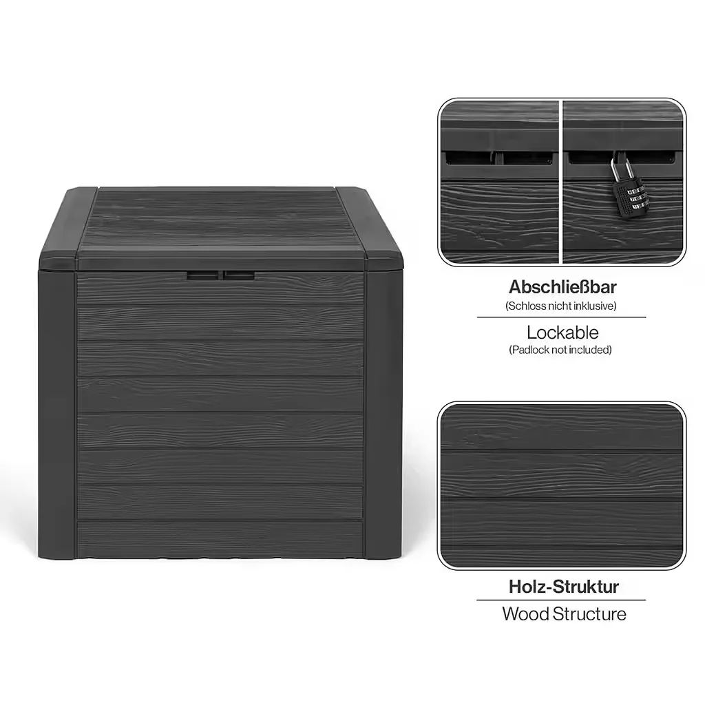 KREHER Kissenbox WOOD 140 L Holzoptik Anthrazit Gartenbox