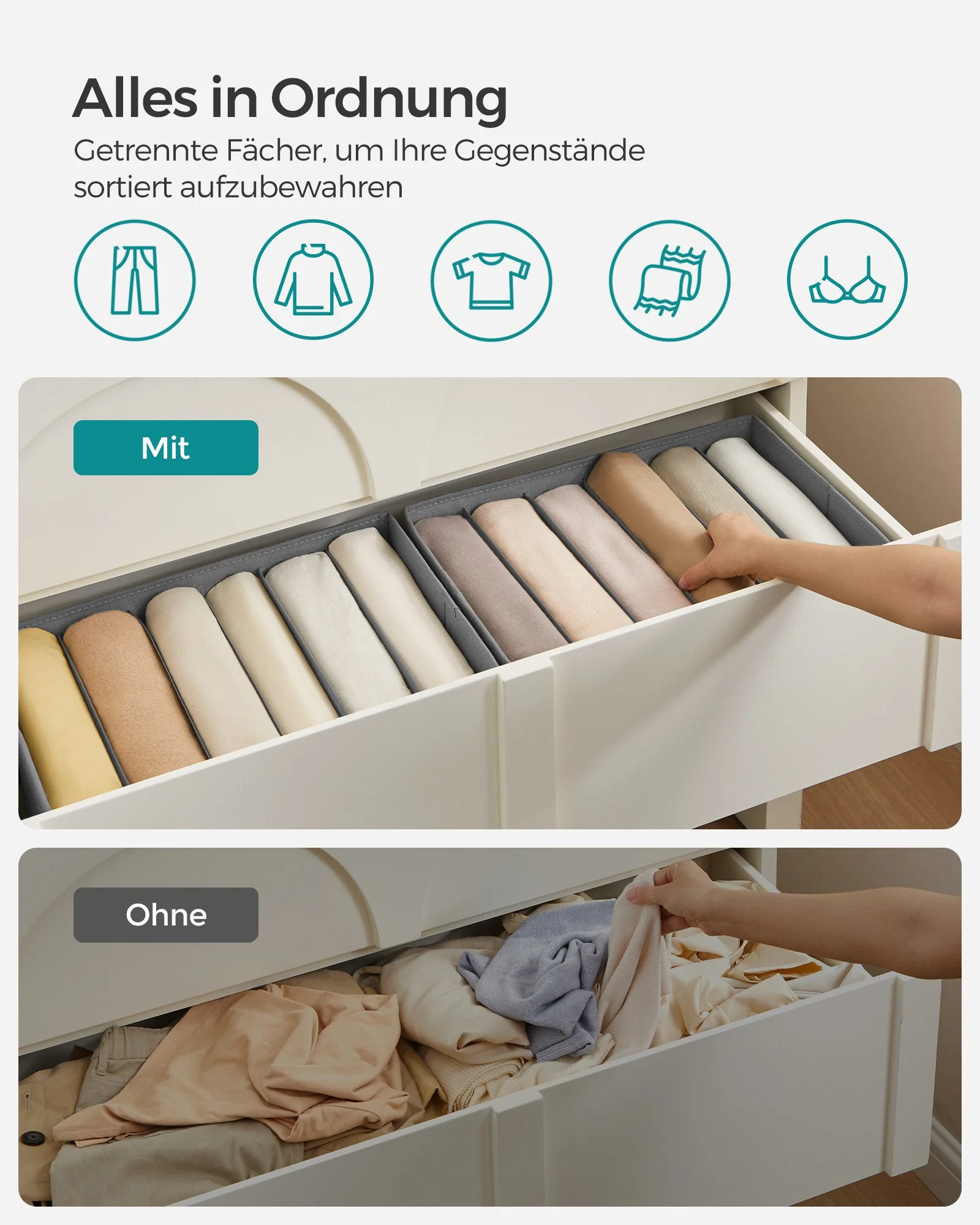 Aufbewahrungsbox Kleiderschrank-Organizer, 42 x 30 x 17 cm, für Hosen, Kleidung