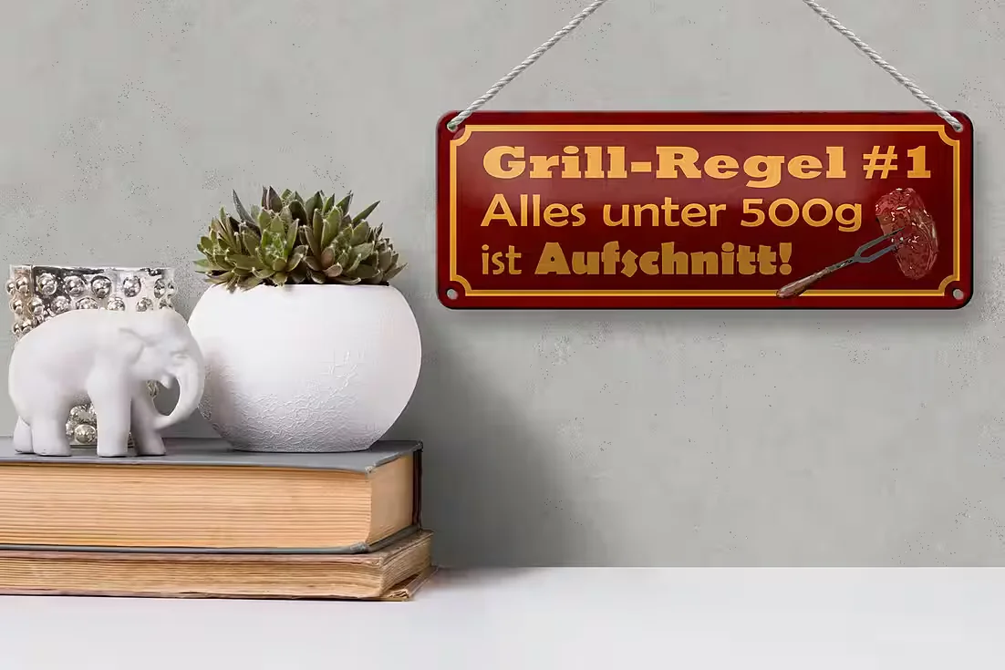 FEMER GMBH Metallschild Spruch Grill-Regel 27x10 cm Deko Schild