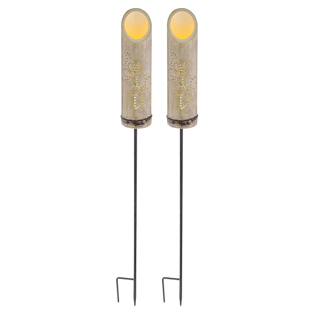 GLOBO LIGHTING LED Solar Steckleuchte Bambus 2er Set warmweiß Garten