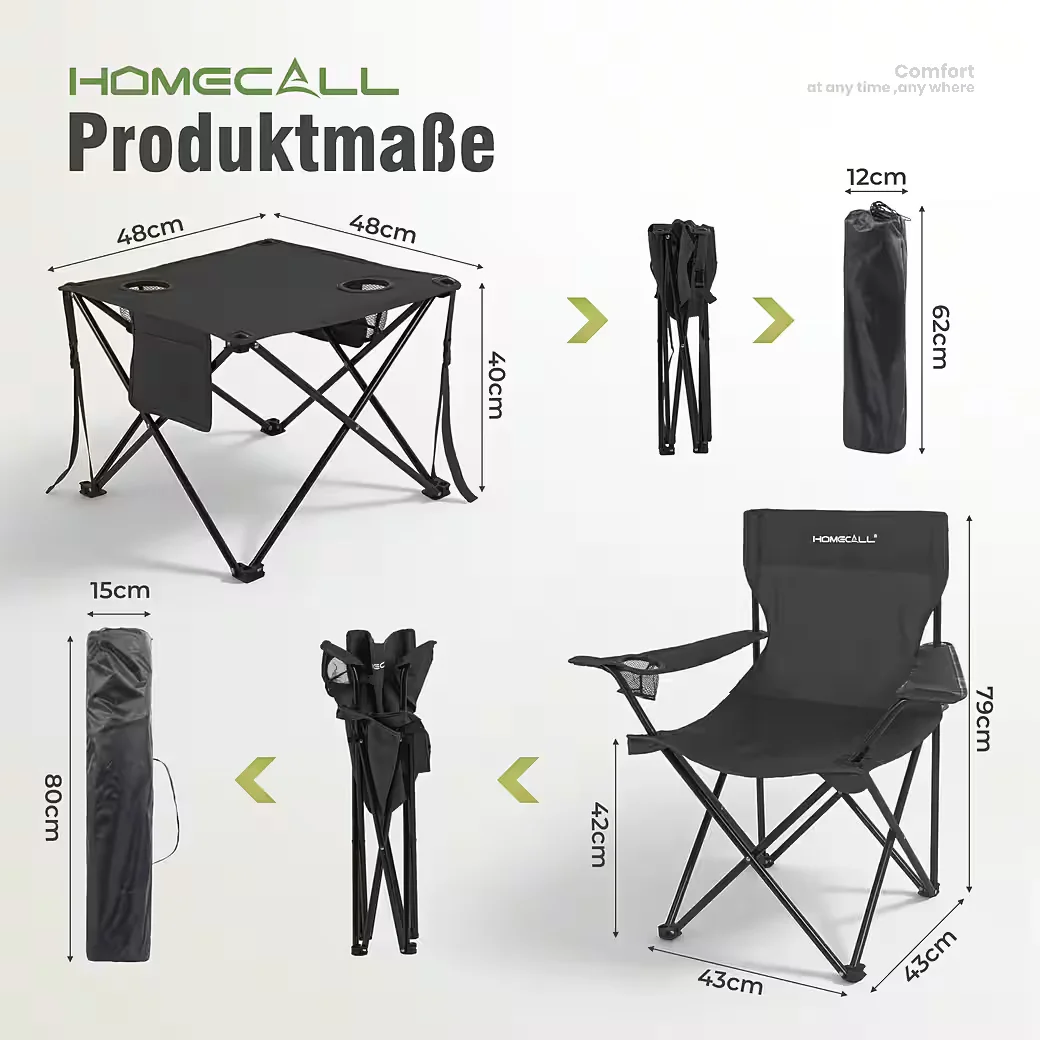 HOMECALL Campingtisch mit Stühlen klappbar Campingstuhl Set