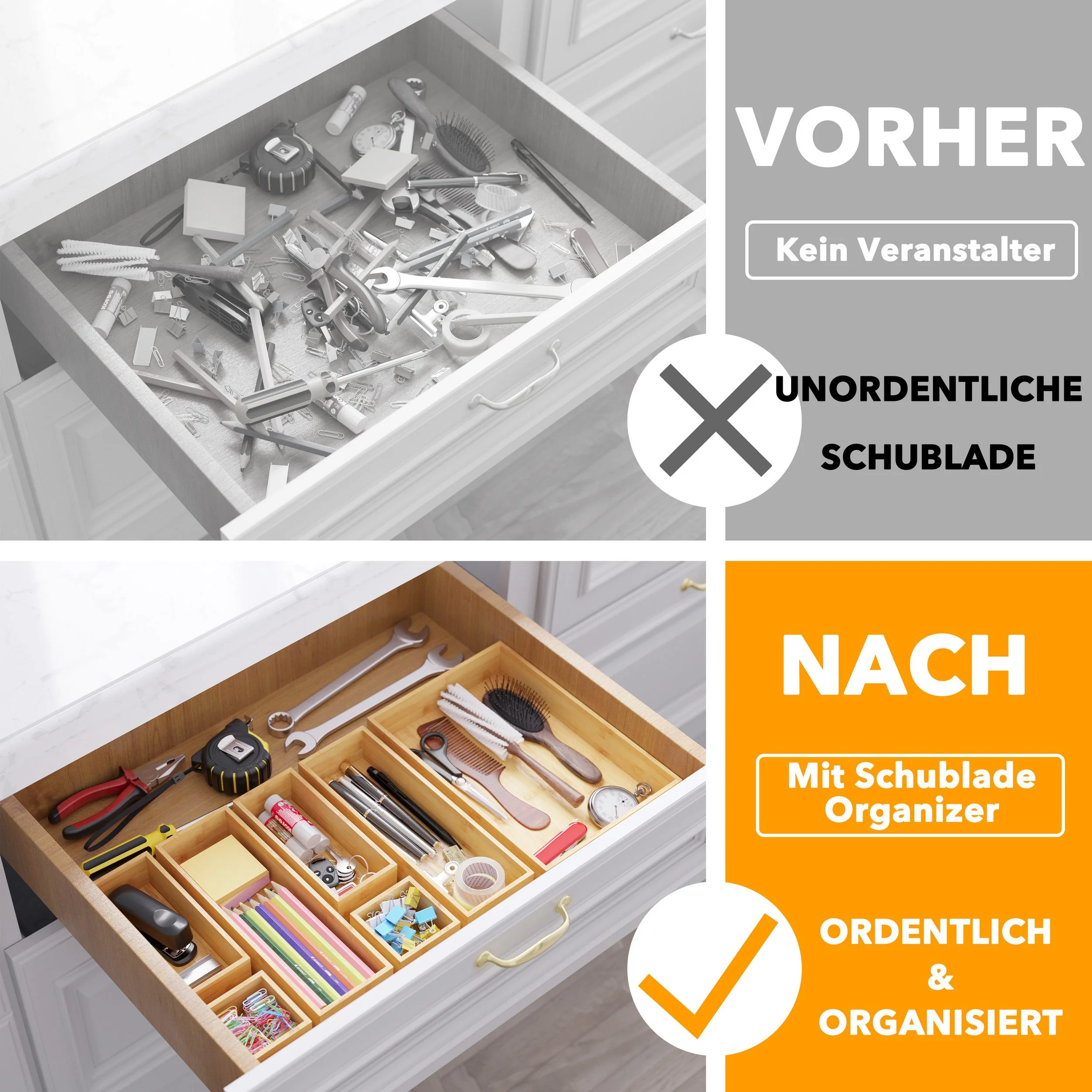 Aufbewahrungsbox Bambus-Schubladenorganizer-Aufbewahrungsboxen-Set