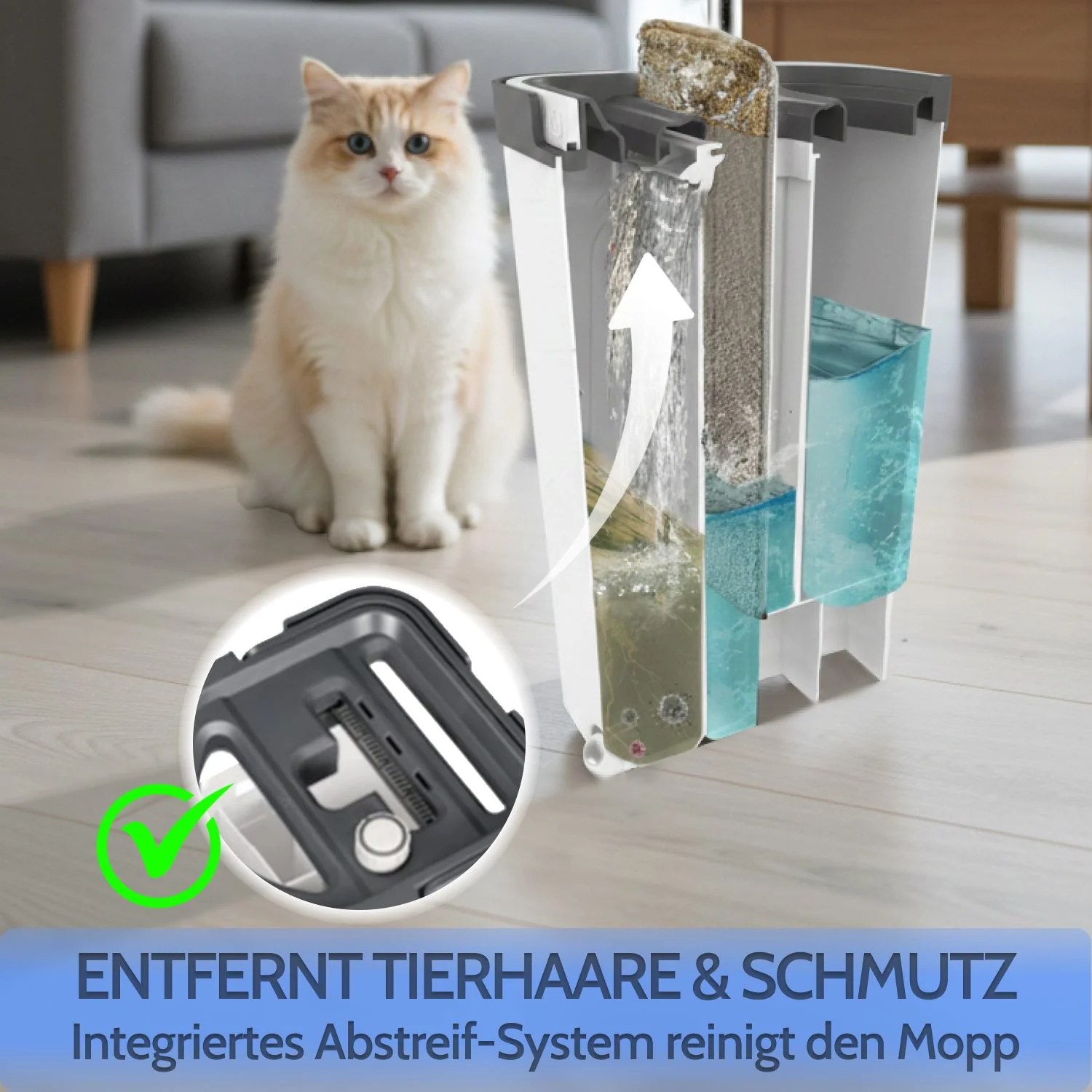 ALLYSON Bodenwischer Set mit 2-Kammer Putzeimer, Schmutz-/Frischwasser