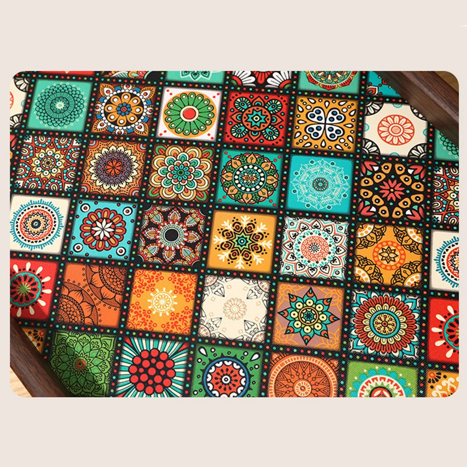 Tablett Serviertablett,Holz,Boho,handgefertigt,Mosaik-Muster,Farbdruck