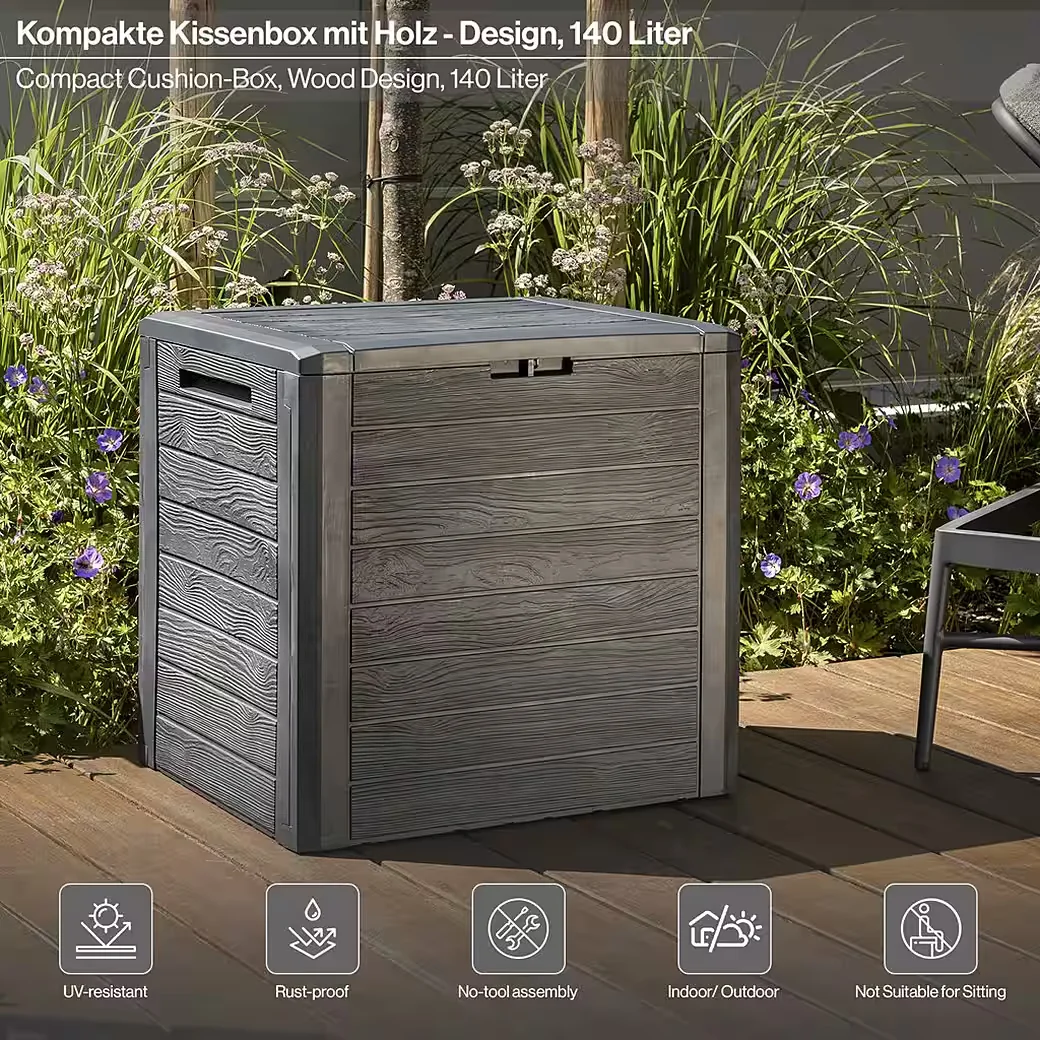 KREHER Kissenbox WOOD 140 L Holzoptik Anthrazit Gartenbox