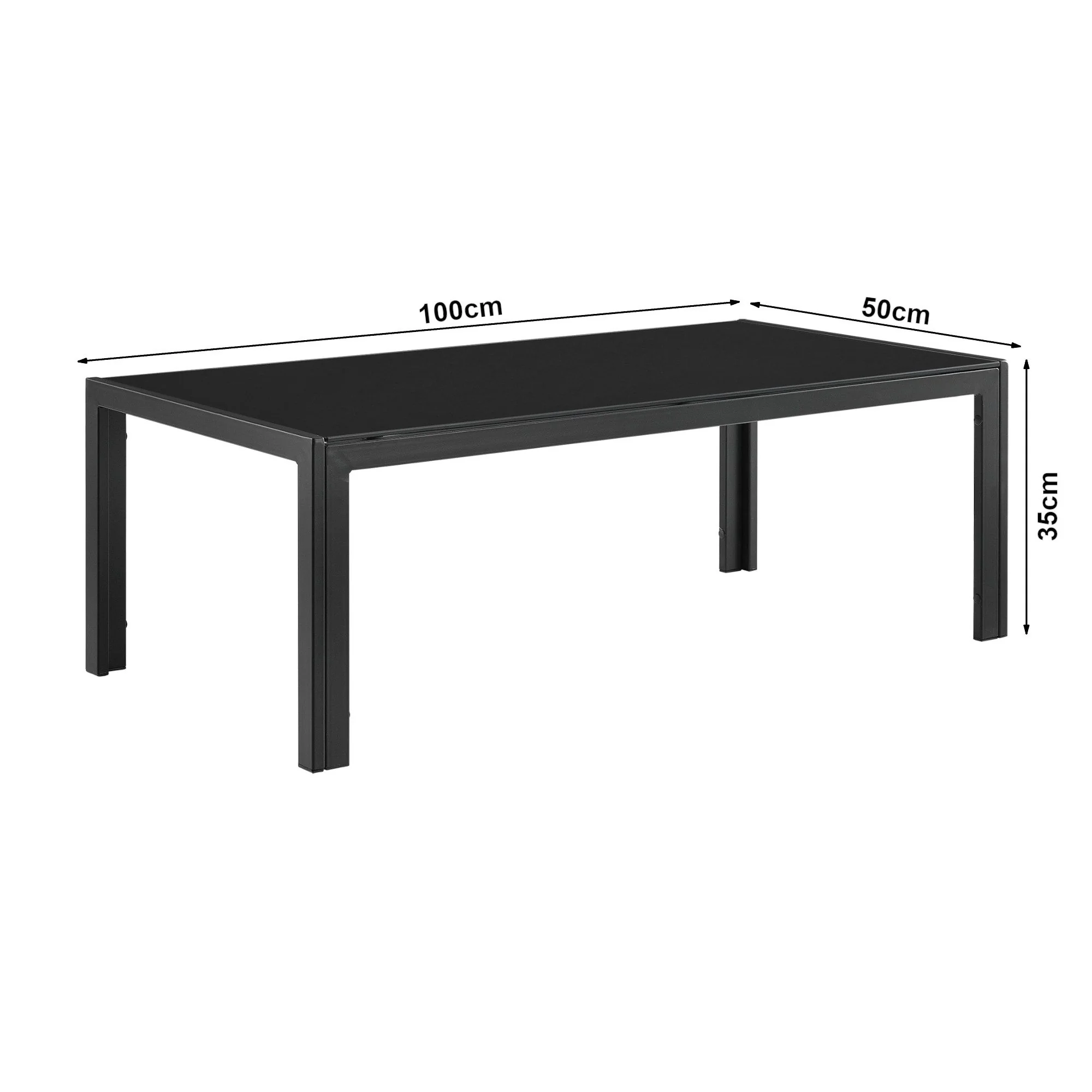 CASA.PRO Lerum Lounge Gartentisch Glastisch 100x50x35 cm schwarz