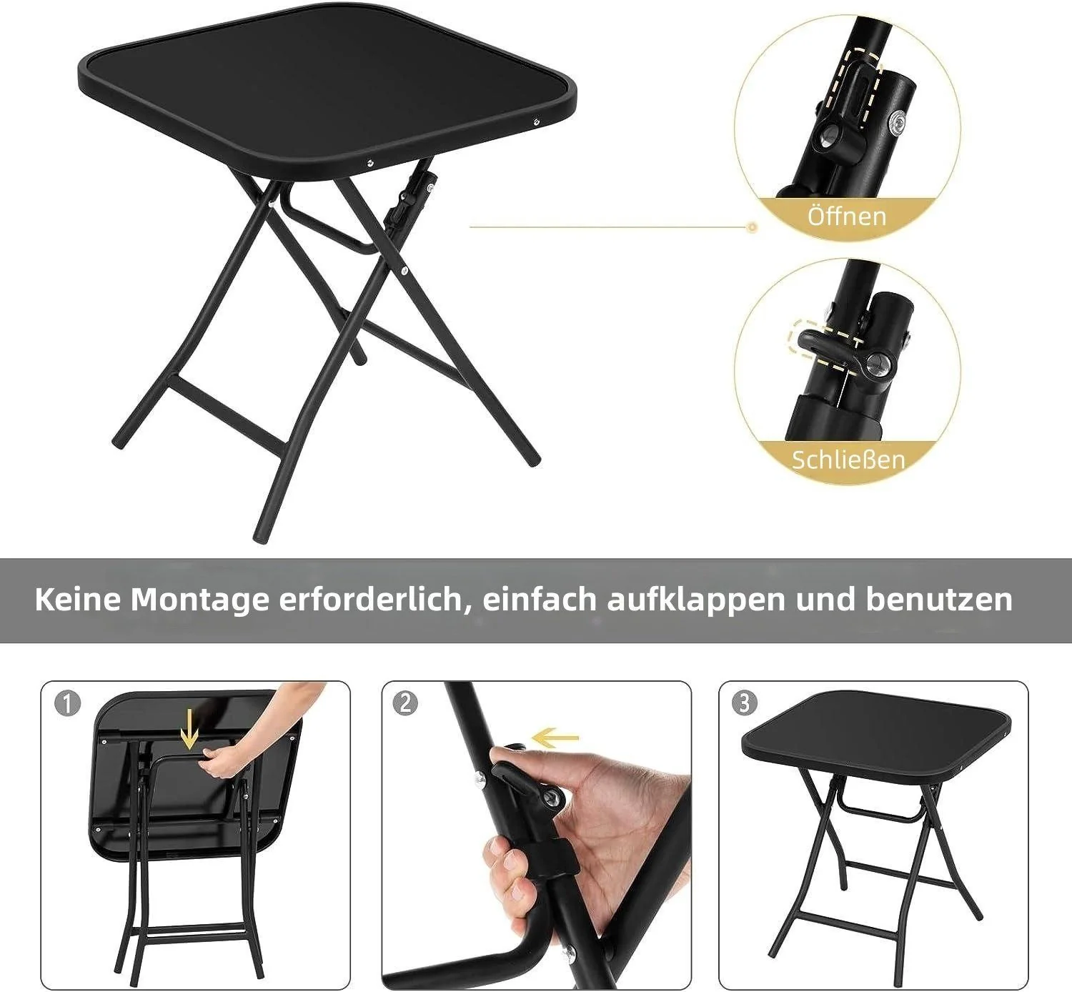 EUGAD klappbarer Gartentisch Beistelltisch, Glas Metall, rechteckig